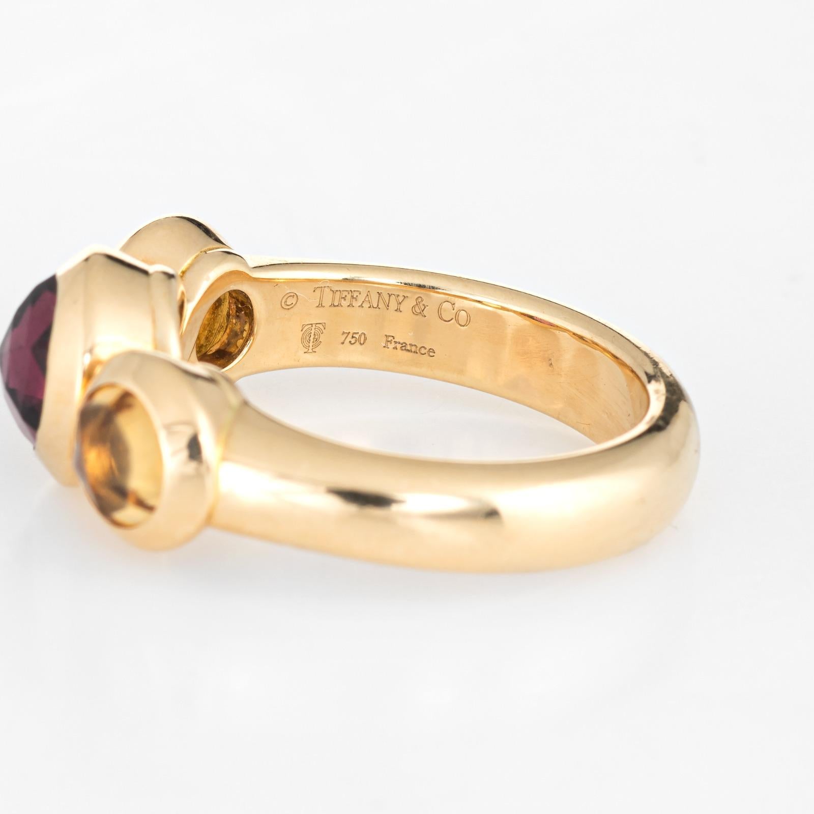 Round Cut Tiffany & Co. Garnet Citrine Ring Estate 18k Gold France Signed Jewelry