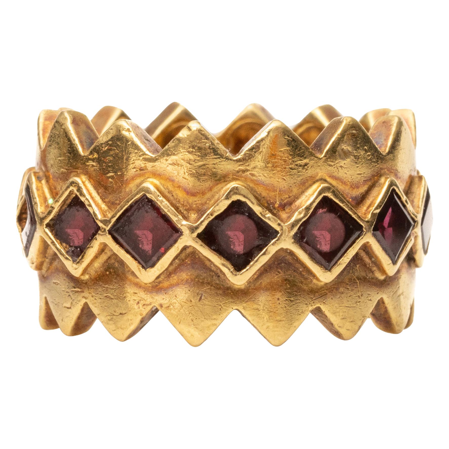 Tiffany & Co. Garnet Finger Trap Ring Band, 18 Karat Gold