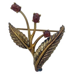 Tiffany & Co Garnet Flower Brooch Pin 18K Gold Sterling Vintage Original Box
