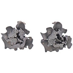 Tiffany & Co. Gehry Blackened Gold Diamond Flower Earrings