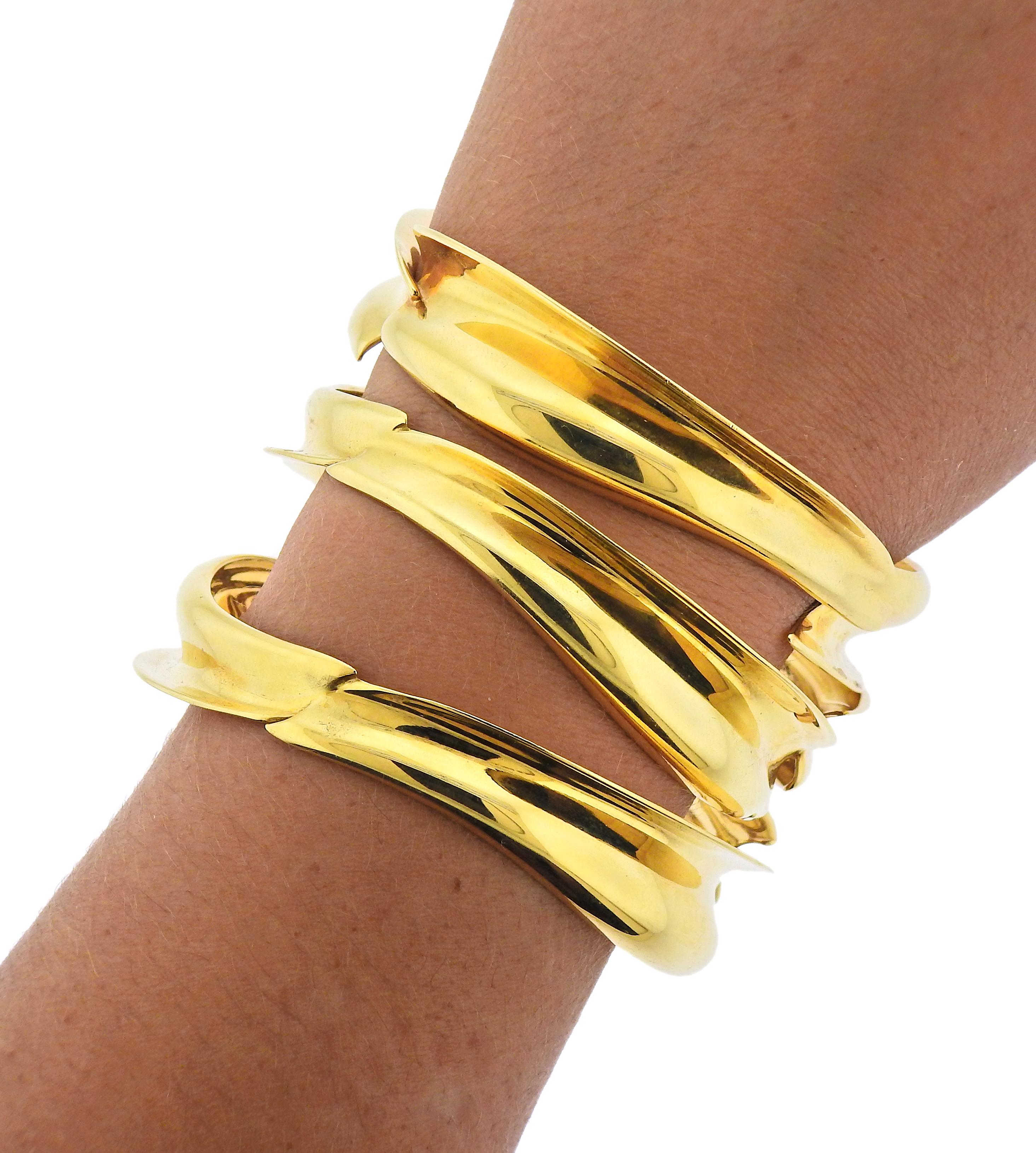 Tiffany & Co. Gehry Fish Gold Bangle Bracelet Set of 3 1