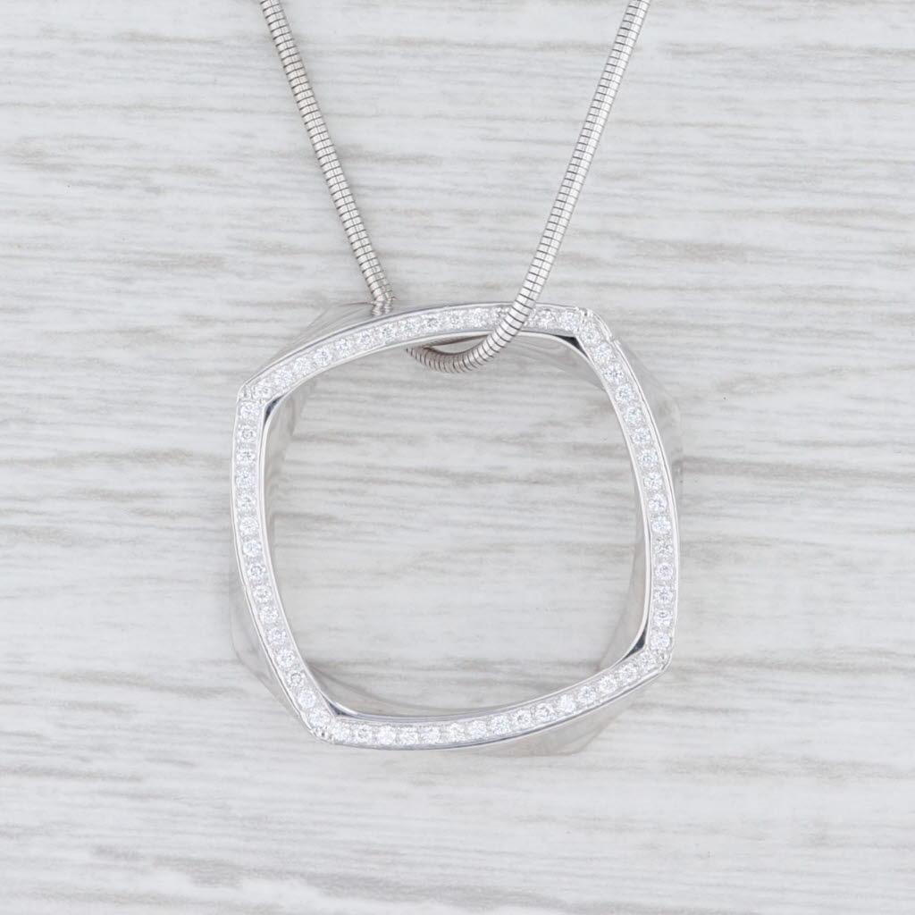 Gem: Natural Diamonds - 0.20 Total Carats, Round Brilliant Cut, F - G Color, VS Clarity
Metal: 18k White Gold
Weight: 19.2 Grams 
Stamps: 750 Tiffany & Co Gehry 
Style: Snake Chain
Closure: Lobster Clasp
Chain Length: 18
