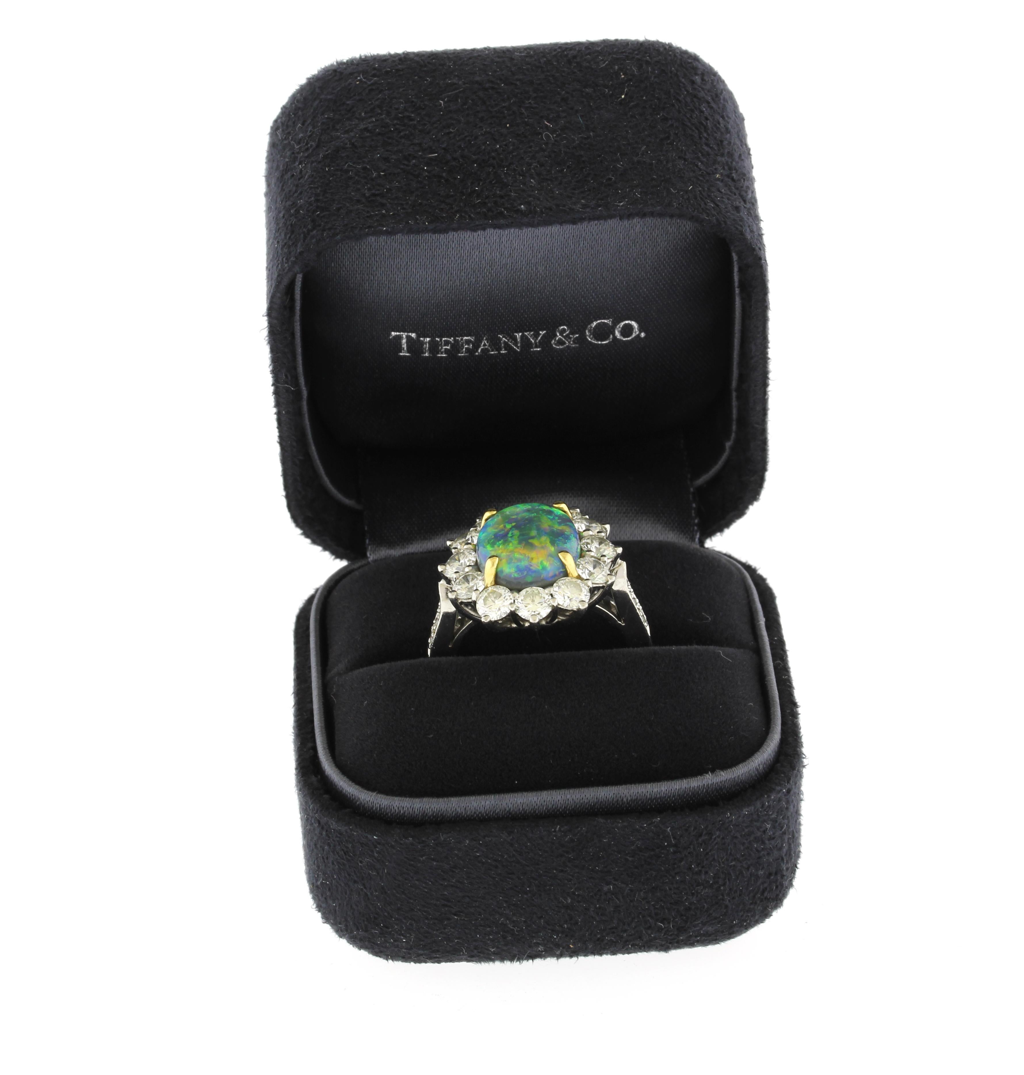 Taglio ovale Tiffany & Co. Gem Black Opal and Diamond Ring in vendita