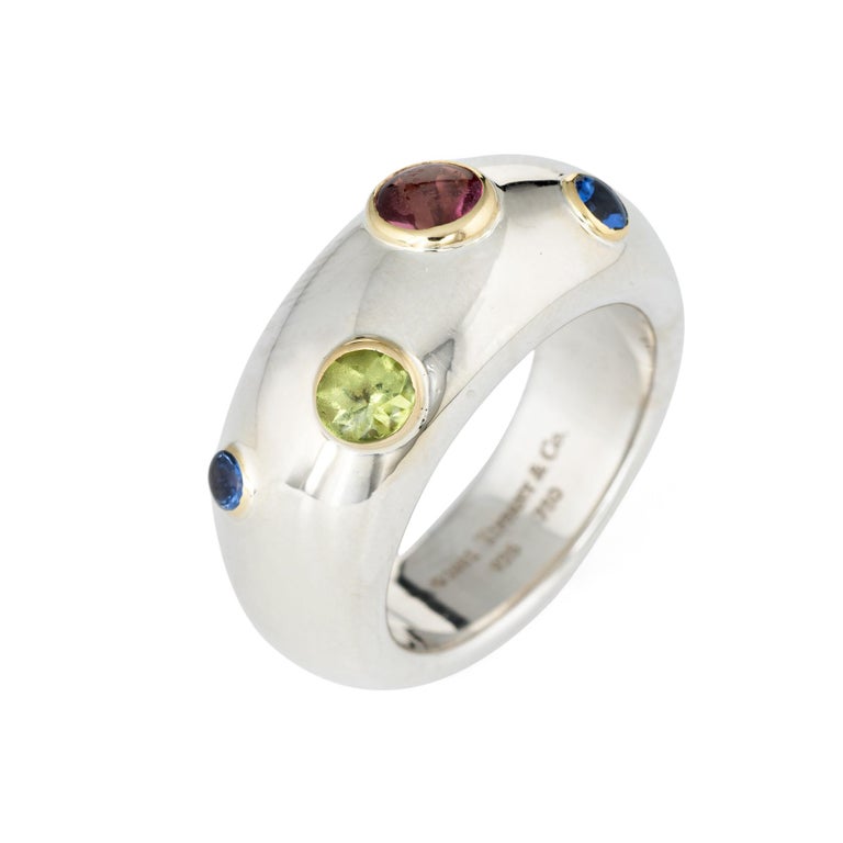 Tiffany and Co. Gemstone Band Sterling Silver 18 Karat Gold Estate