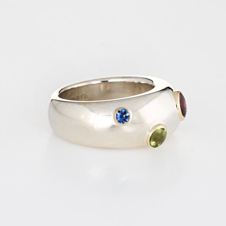 Tiffany and Co. Gemstone Band Sterling Silver 18 Karat Gold Estate