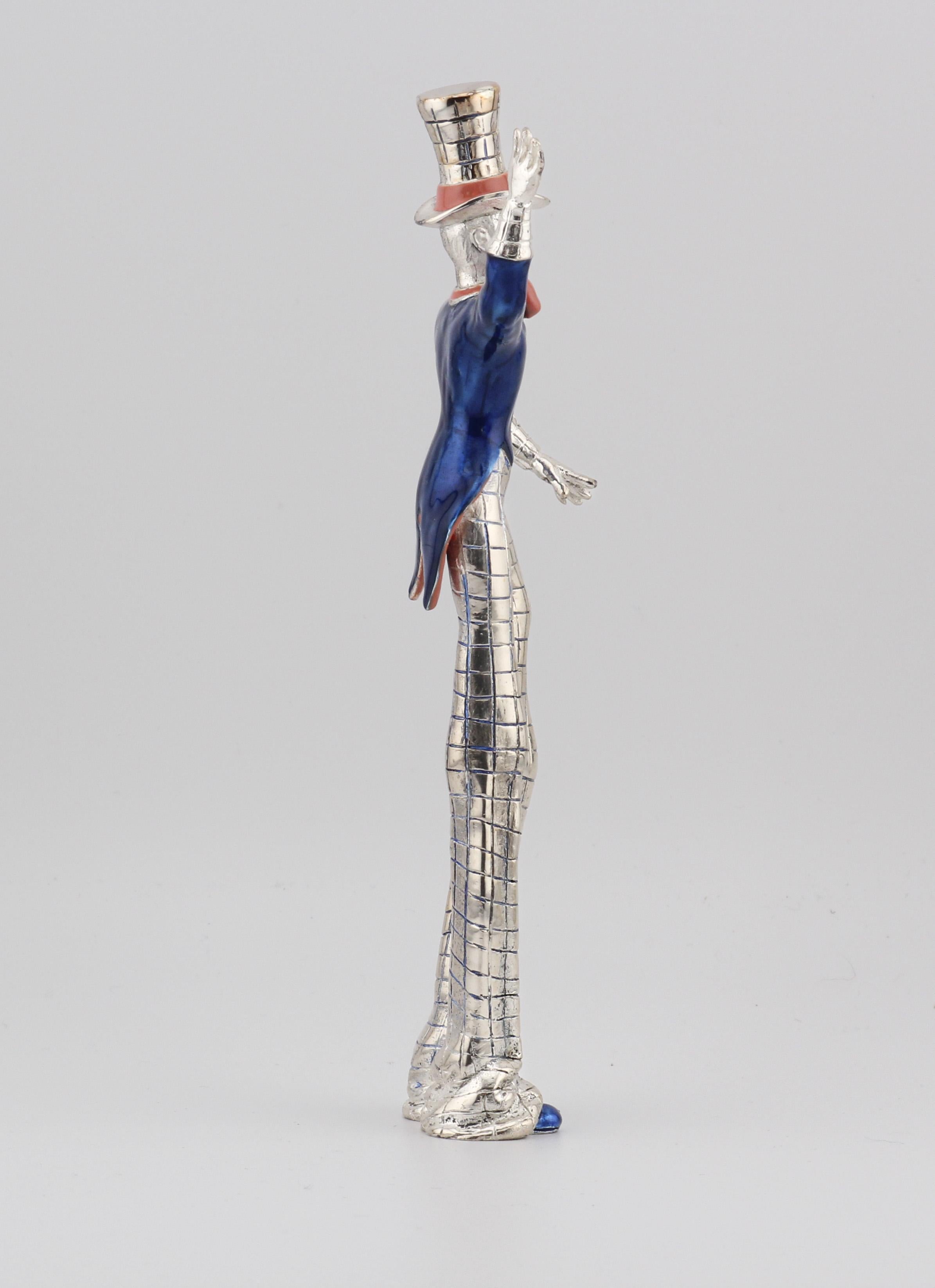 Women's or Men's Tiffany & Co. Gene Moore Circus Clown on Stilts Enamel Sterling Silver Figurine For Sale