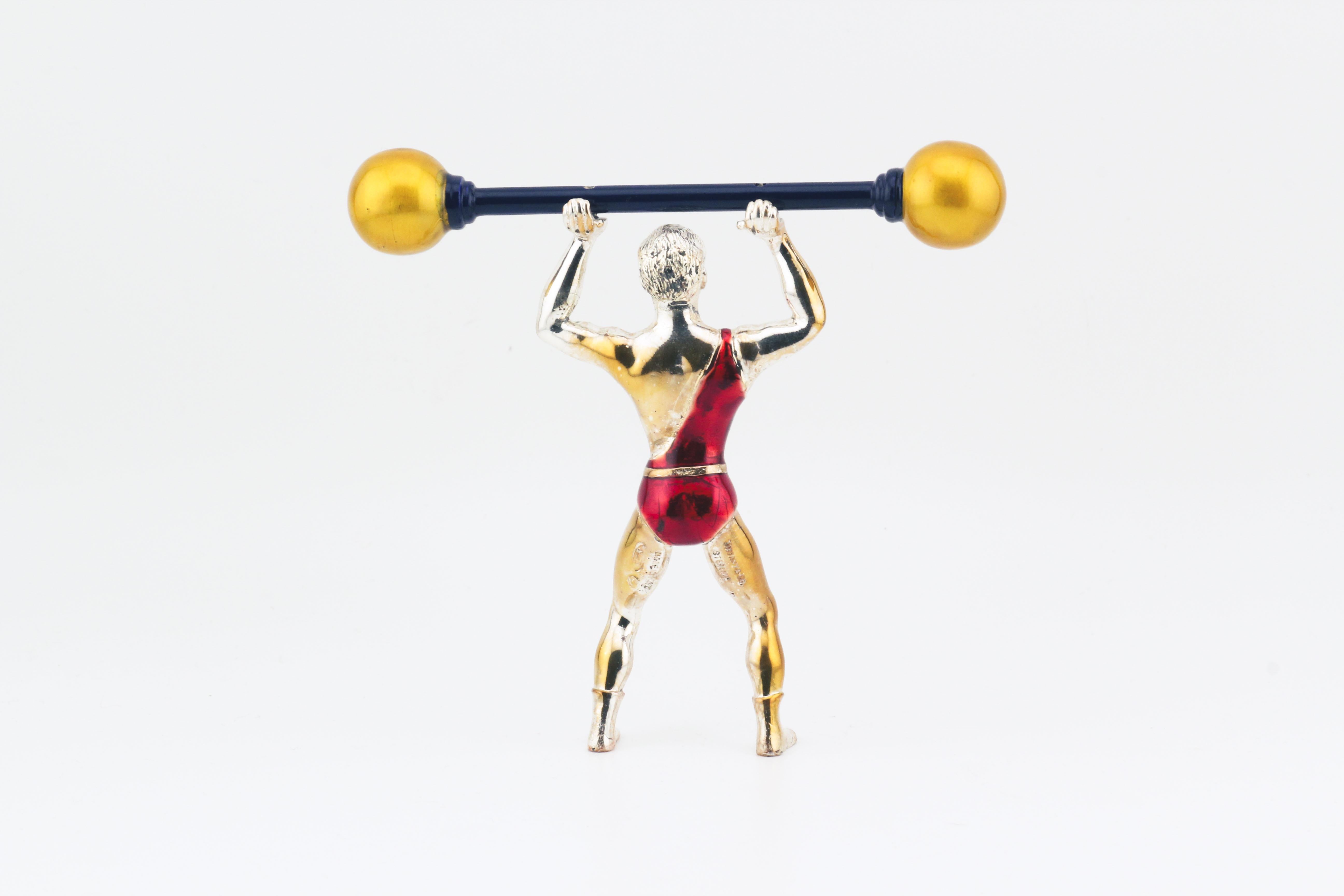 Tiffany & Co Gene Moore Sterling Silver & Enamel Circus Strongman In Good Condition In Simpsonville, SC