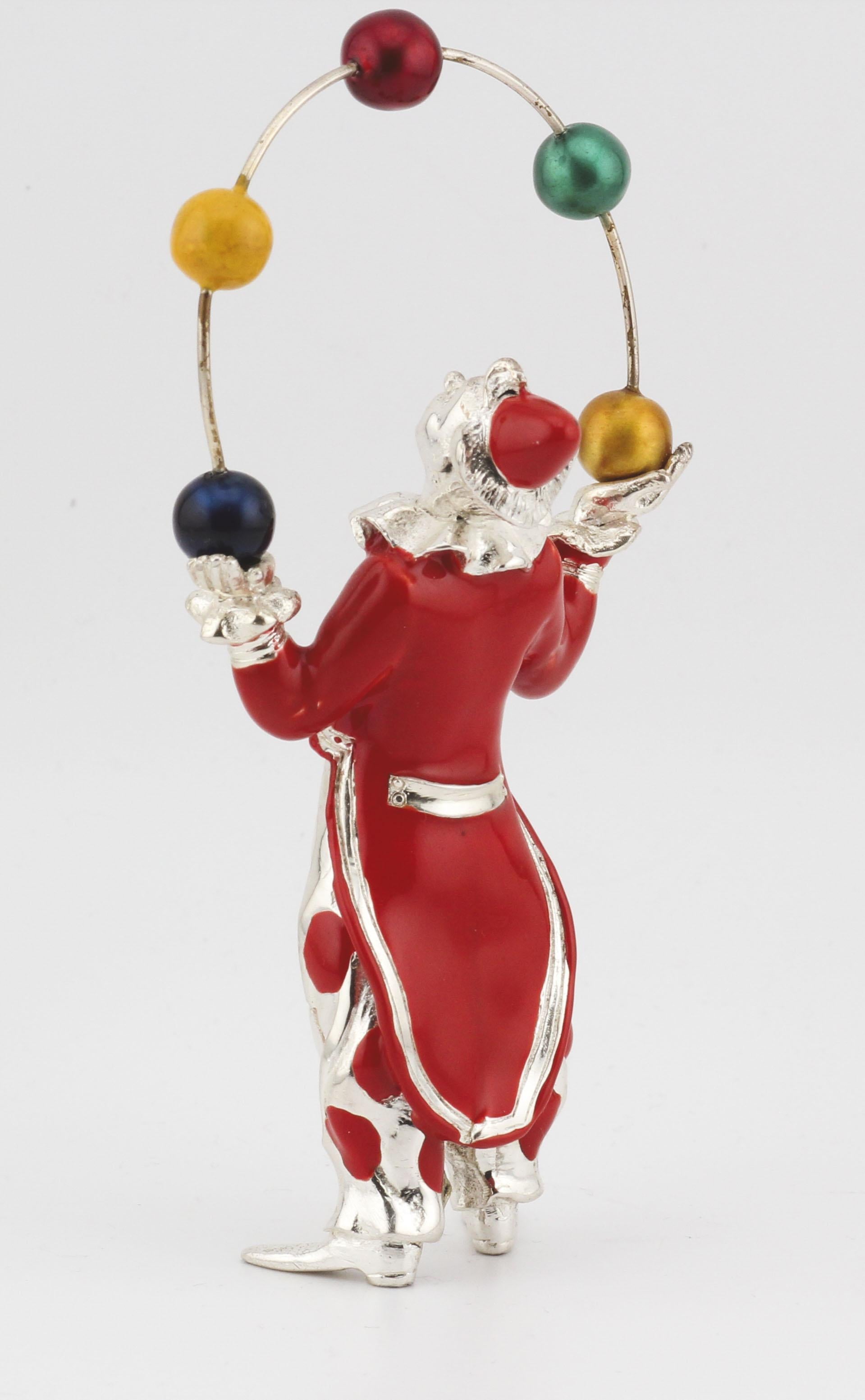 Women's or Men's Tiffany & Co. Gene Moore Sterling Silver Enamel Juggling Circus Clown For Sale