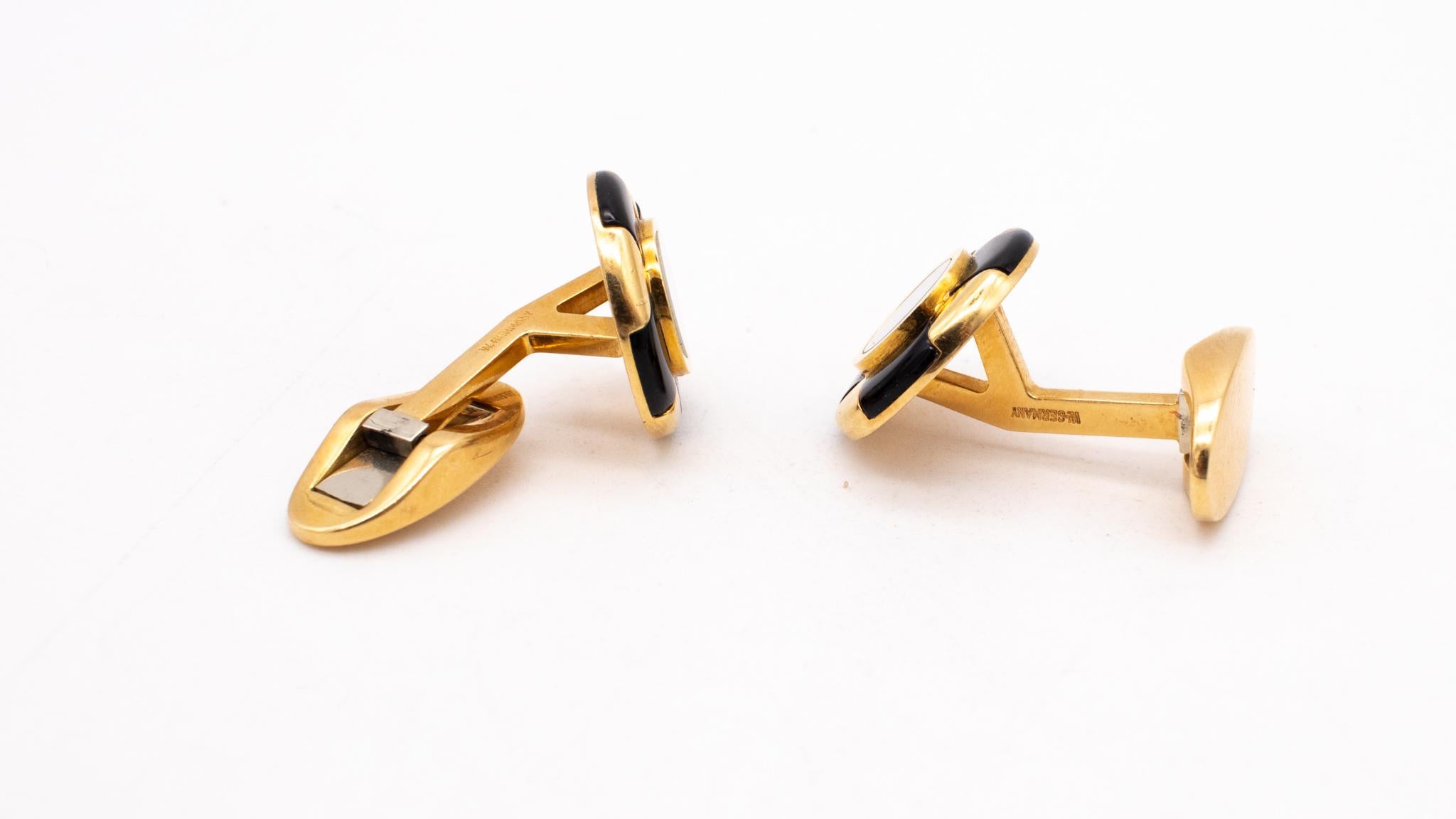 Modernist Tiffany Co Geometric Cufflinks 18Kt Yellow Gold With Black Onyx And White Nacre For Sale