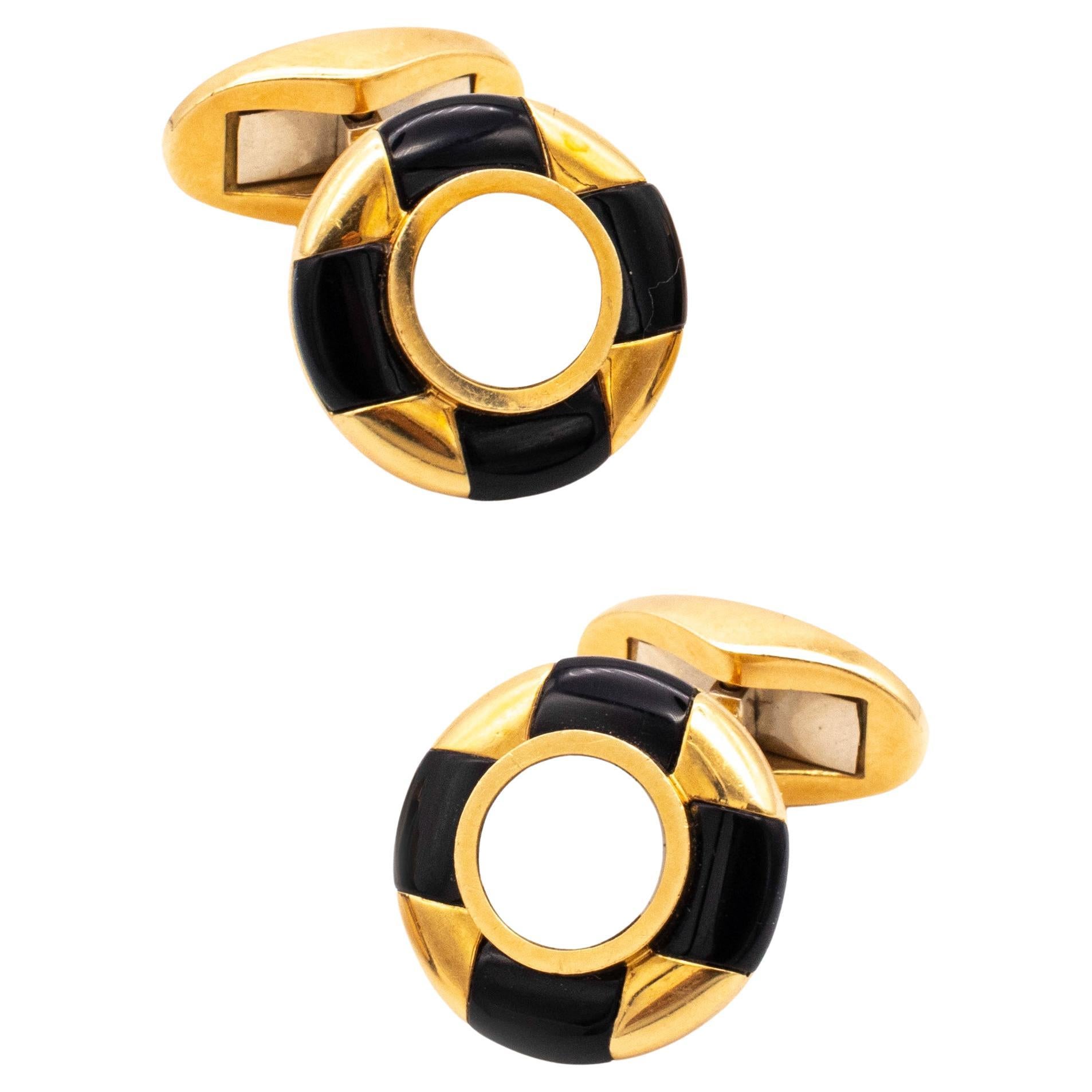 Geometrische Manschettenknpfe von Tiffany Co. aus 18 Karat Gelbgold mit schwarzem Onyx und weiem Kreide