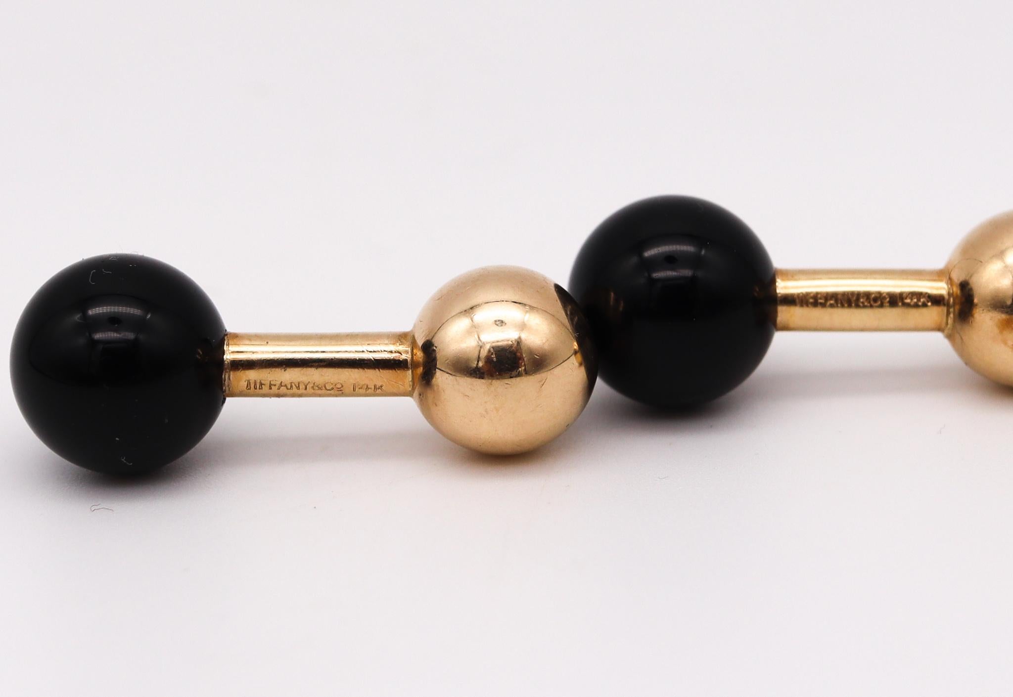 Modernist Tiffany & Co. Geometric Cufflinks in 14kt Yellow Gold with Black Onyx For Sale