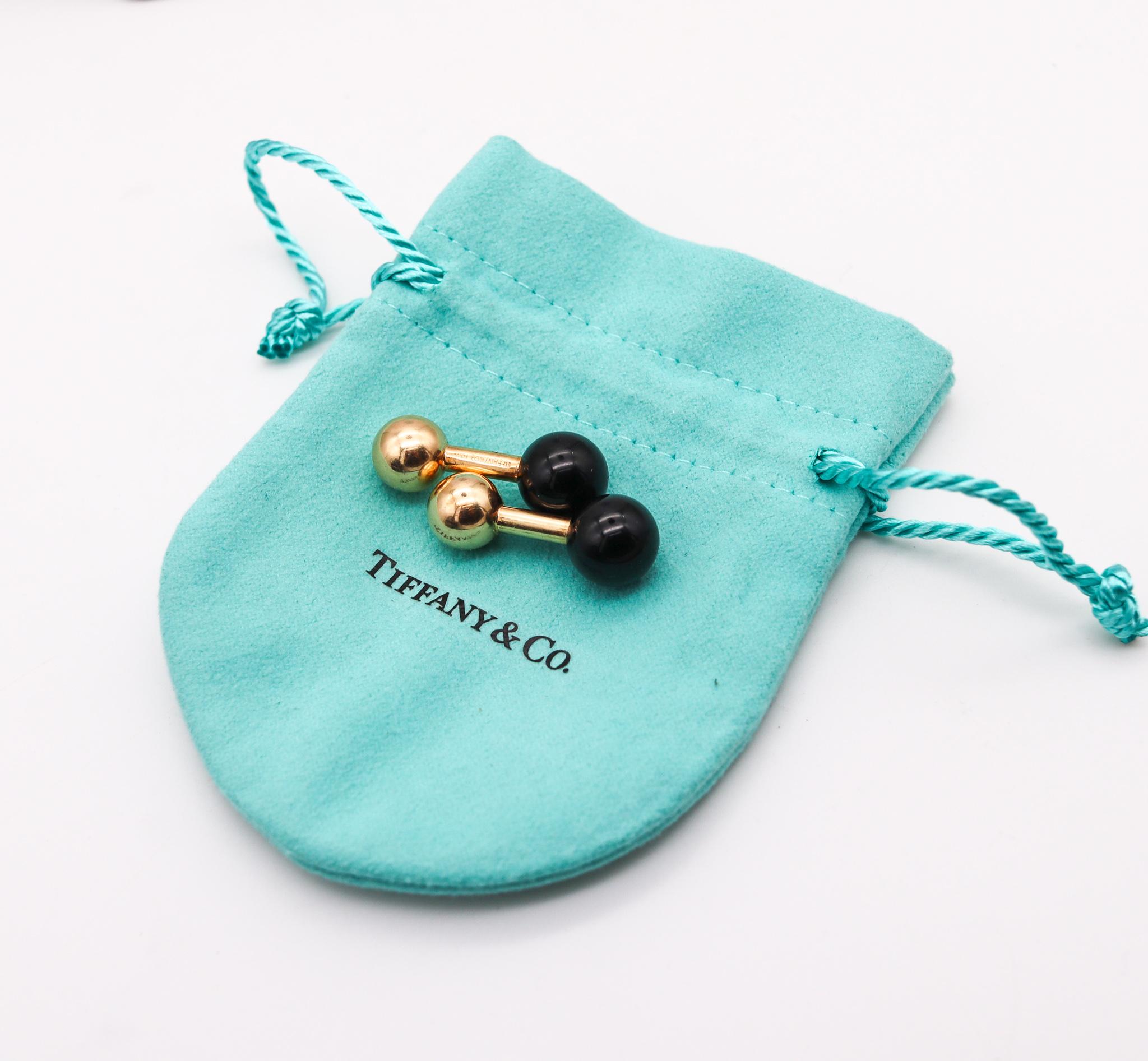 Cabochon Tiffany & Co. Gemelli geometrici in oro giallo 14kt con onice nera in vendita