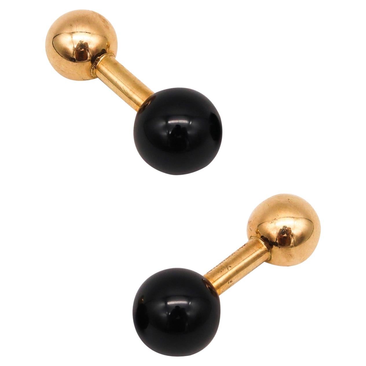 Tiffany & Co. Boutons de manchette géométriques en or jaune 14kt avec onyx noir