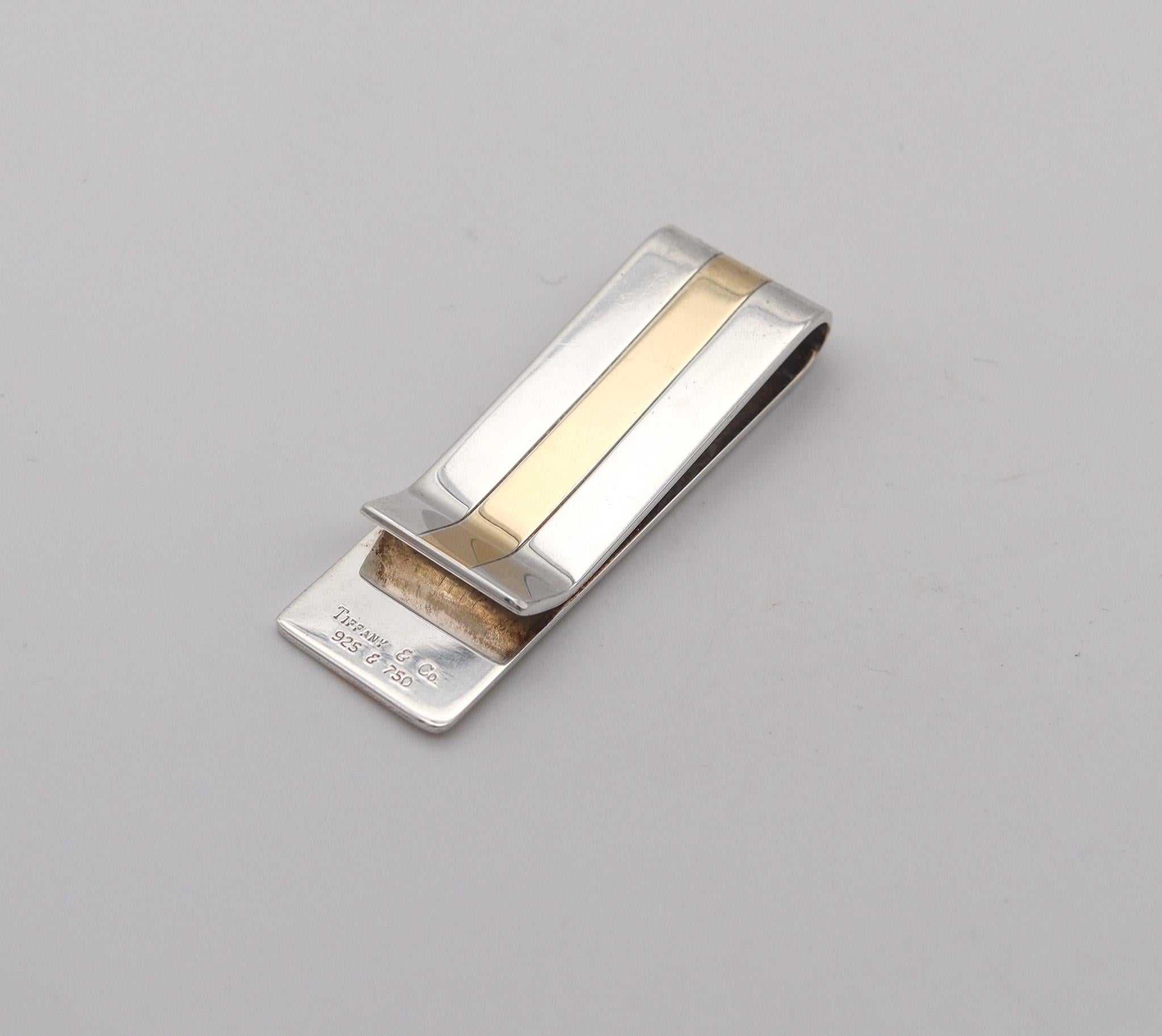 Tiffany & Co. Geometric Money Clip in Solid .925 Sterling Silver With 18Kt Gold In Excellent Condition In Miami, FL