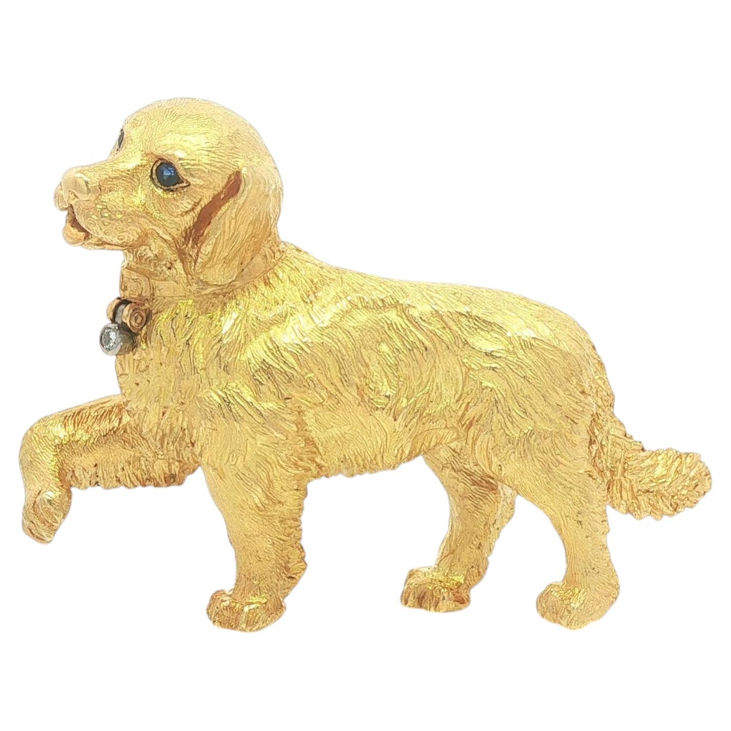 Tiffany & Co. Germany 18k Gold Sapphire Diamond Golden Retriever Dog Brooch Pin