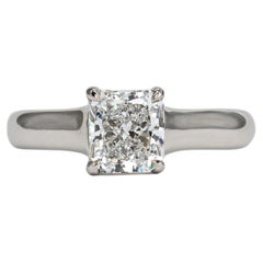 Tiffany & Co GIA 0.90 E VVS2 Radiant Cut Diamond Platinum Solitaire Ring