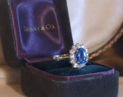Tiffany & Co GIA 18K Blue Sapphire Diamond Ring Unheated Vintage Ceylon 4.55 Cts