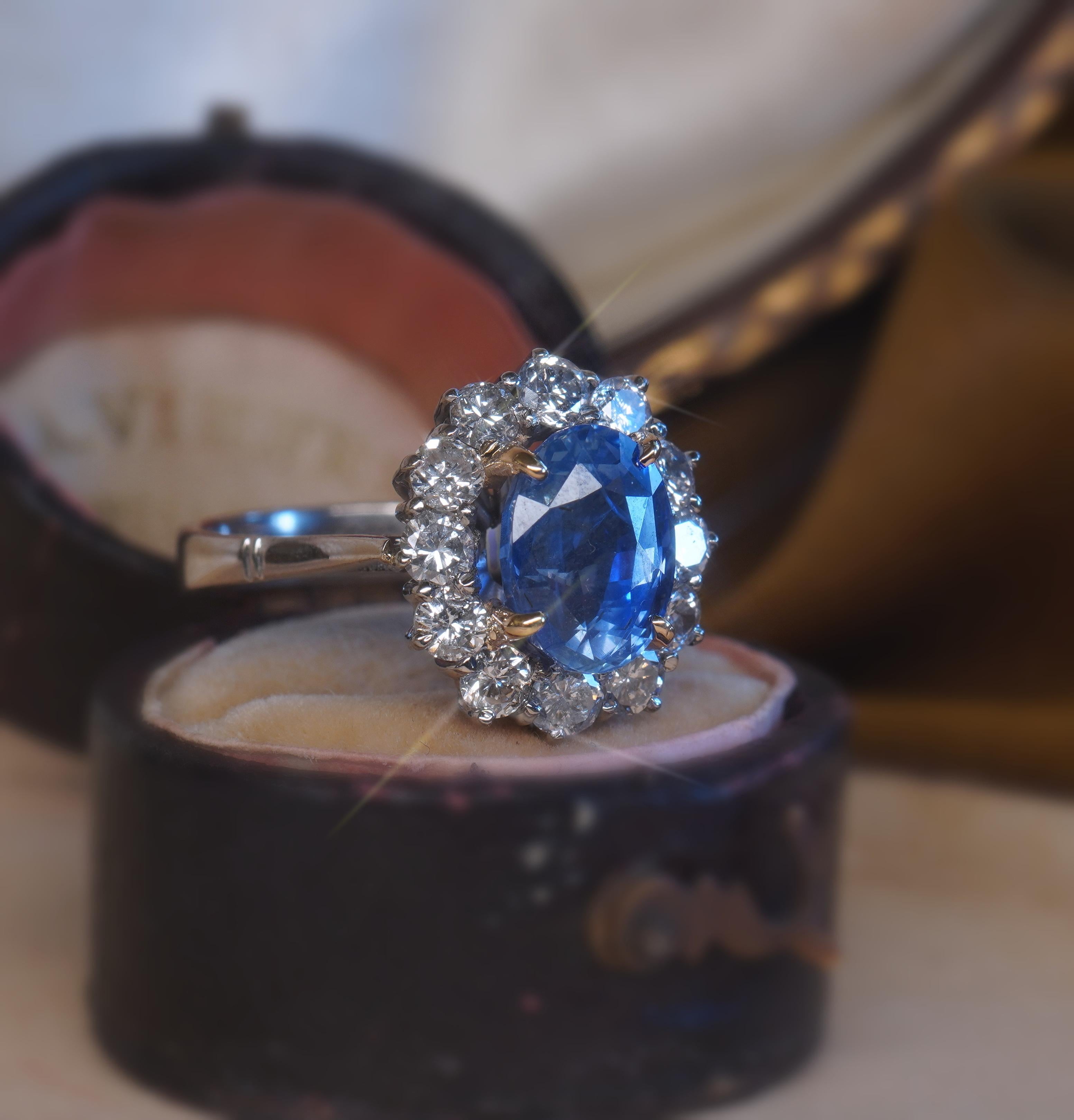 Tiffany & Co GIA 18K Blue Sapphire Diamond Ring Unheated Vintage Ceylon 4.55 Cts 1