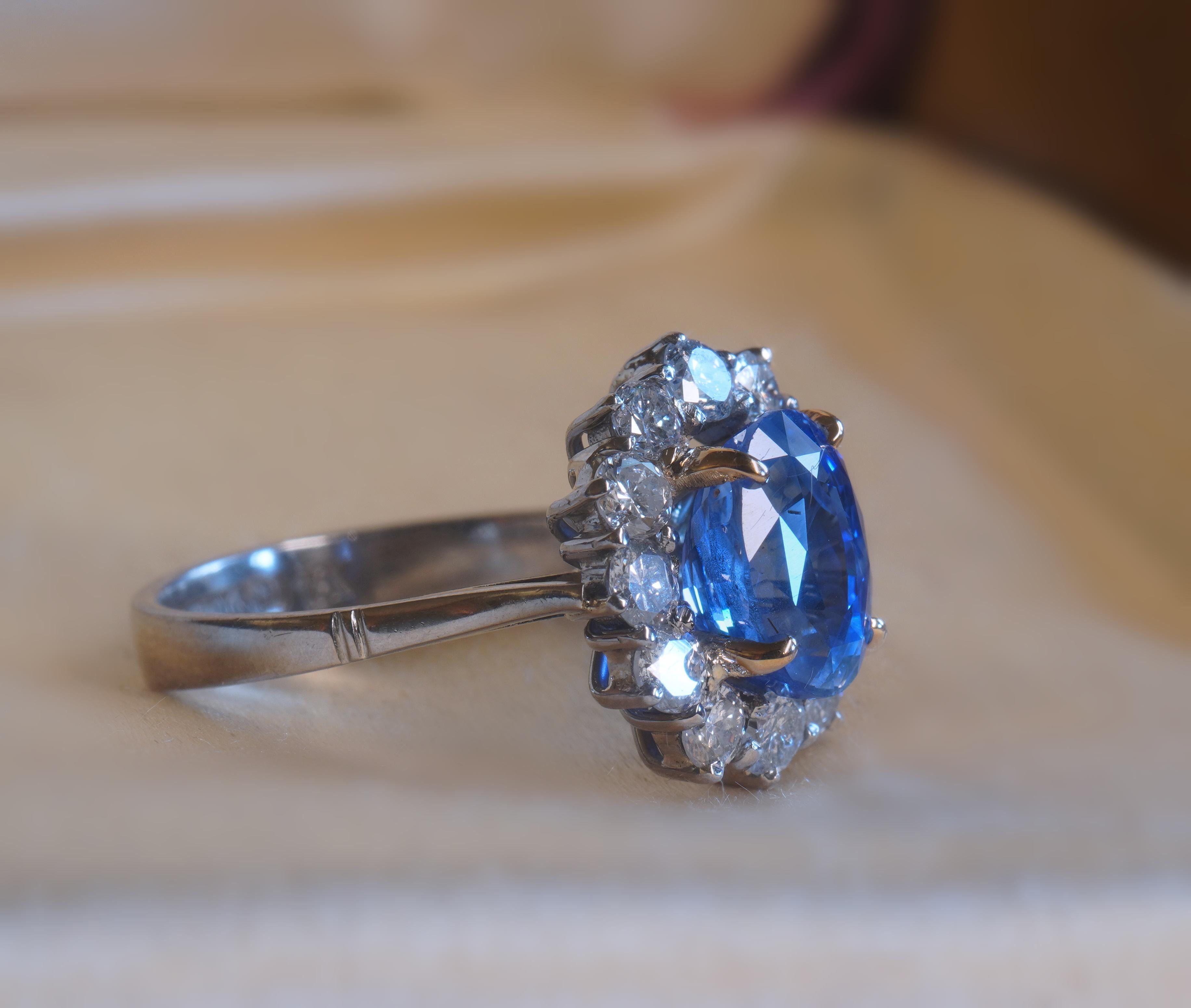 Tiffany & Co GIA 18K Blue Sapphire Diamond Ring Unheated Vintage Ceylon 4.55 Cts 2