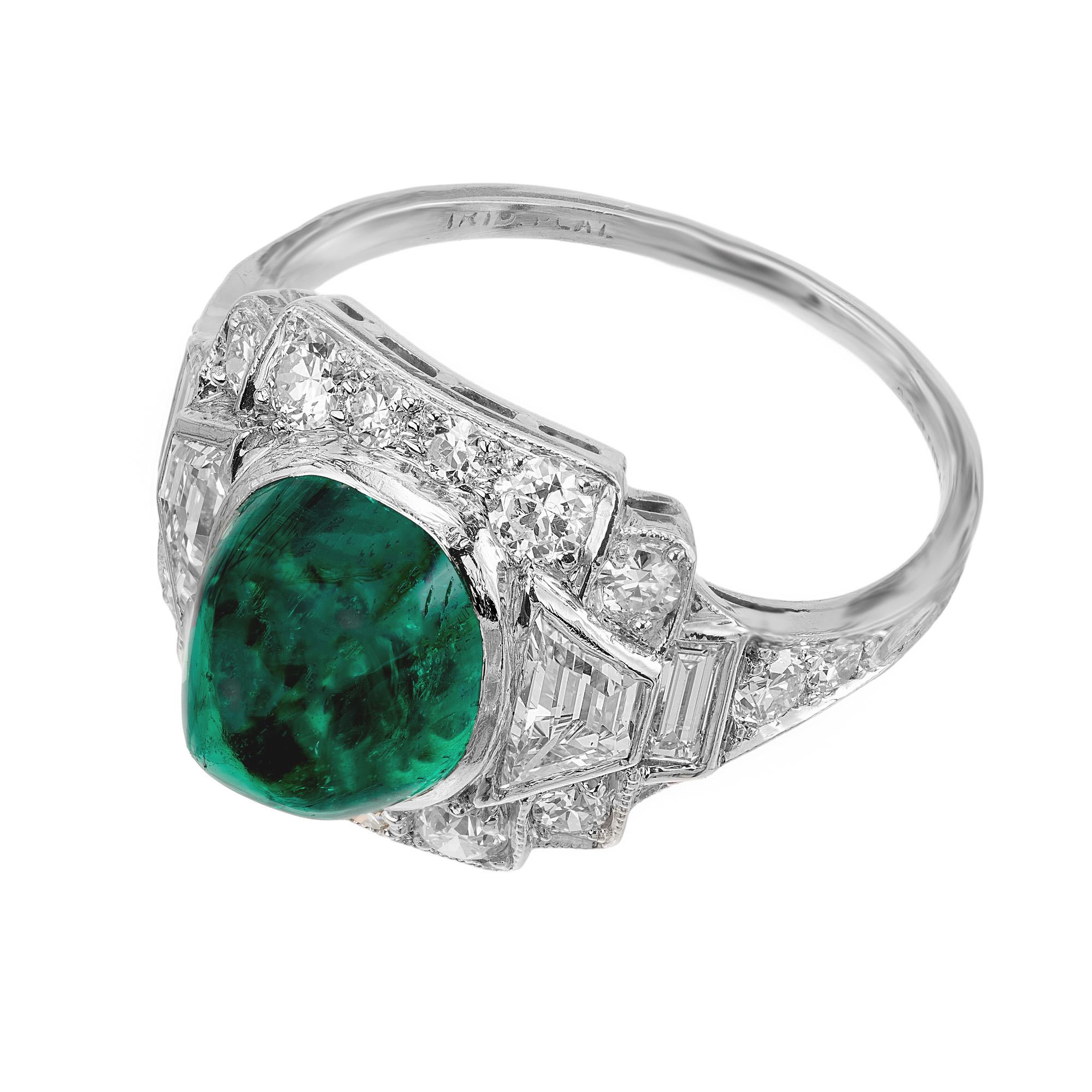 Cocktailring aus Platin mit kolumbianischem Smaragd und Diamant von 3,60 Karat von Tiffany & Co. (Kissenschliff) im Angebot