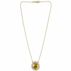 TIFFANY & CO. GIA 6.99 Carat Ceylon Yellow Sapphire & Diamond Pendant Necklace