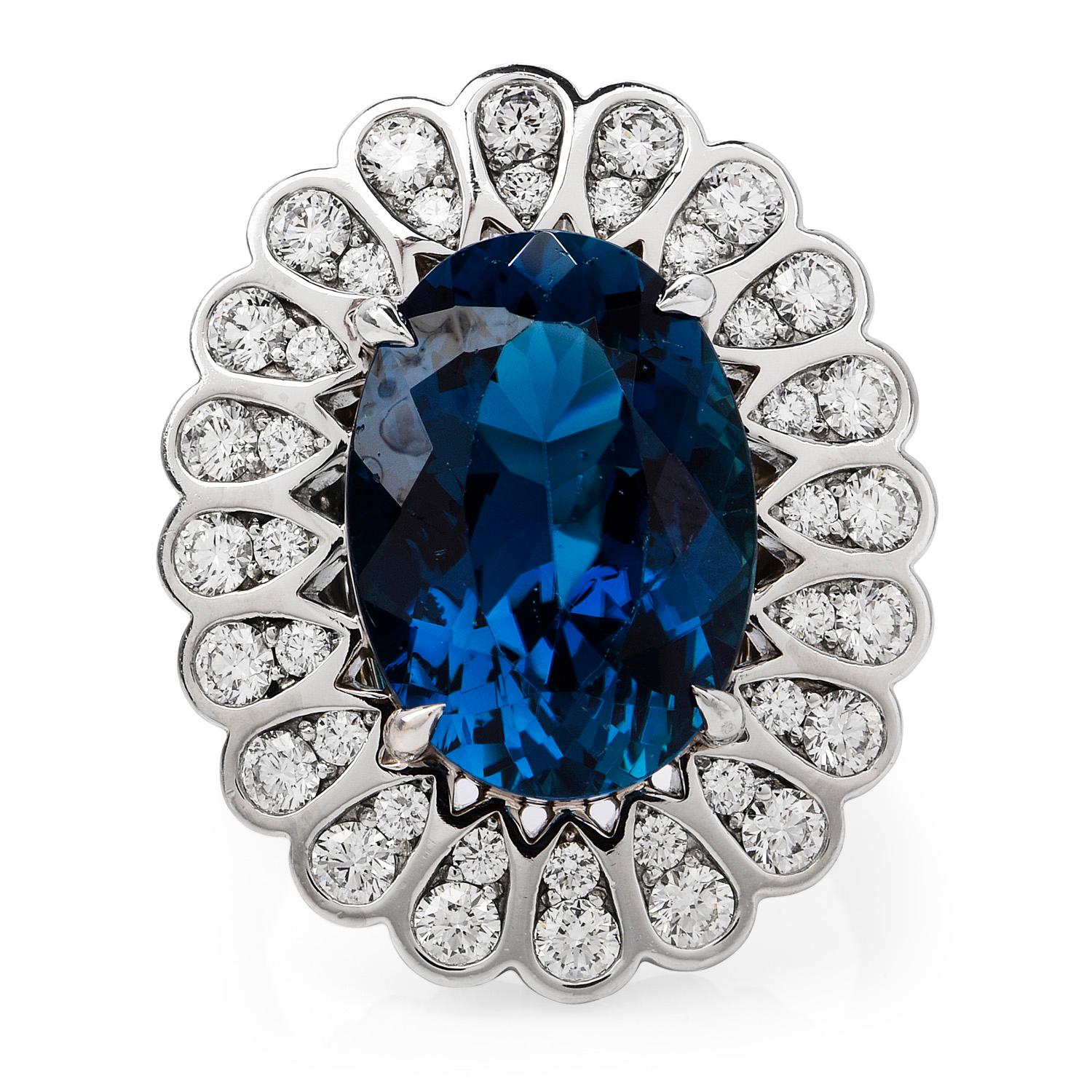Tiffany & Co GIA Blue Tourmaline Platinum Designer Cocktail Ring

This rare Azure Blue,  Tiffany & Co GIA Tourmaline Platinum Designer Cocktail Ring will captivate everyone's attention! Weighing 16.9 grams.

The stunning center is exquisite GIA