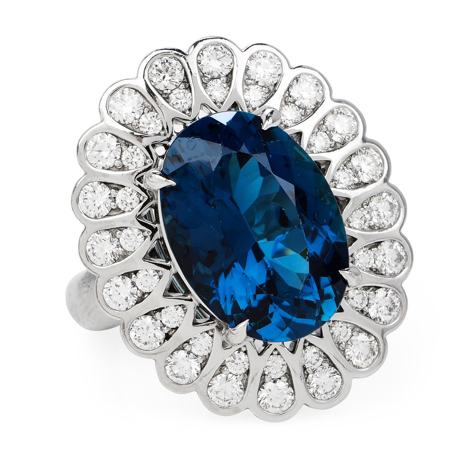 Women's Tiffany & Co GIA Blue Tourmaline Platinum Designer Cocktail Ring