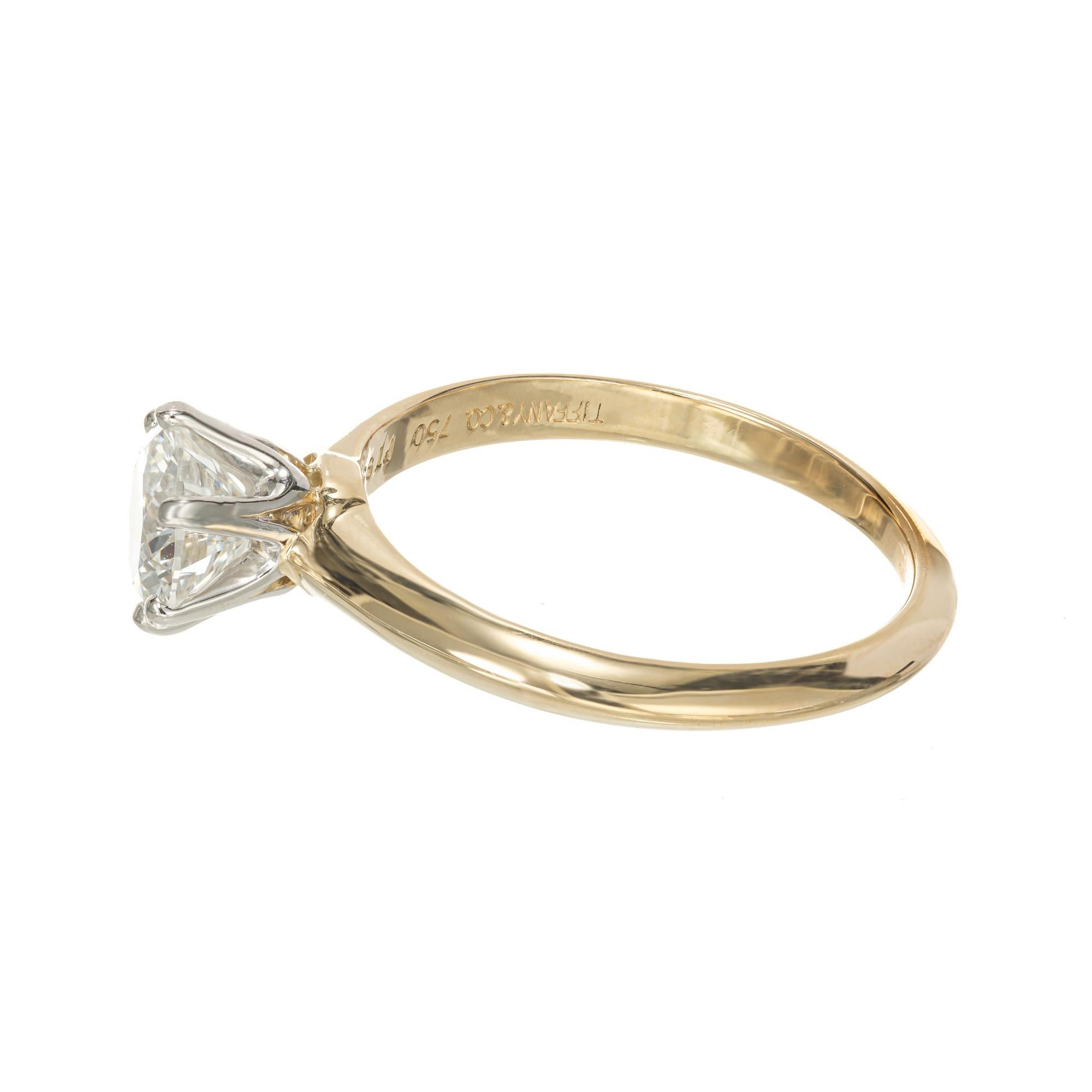 Tiffany & Co, bague de fiançailles solitaire en or et platine avec diamant de 1,00 carat certifié GIA  Pour femmes en vente