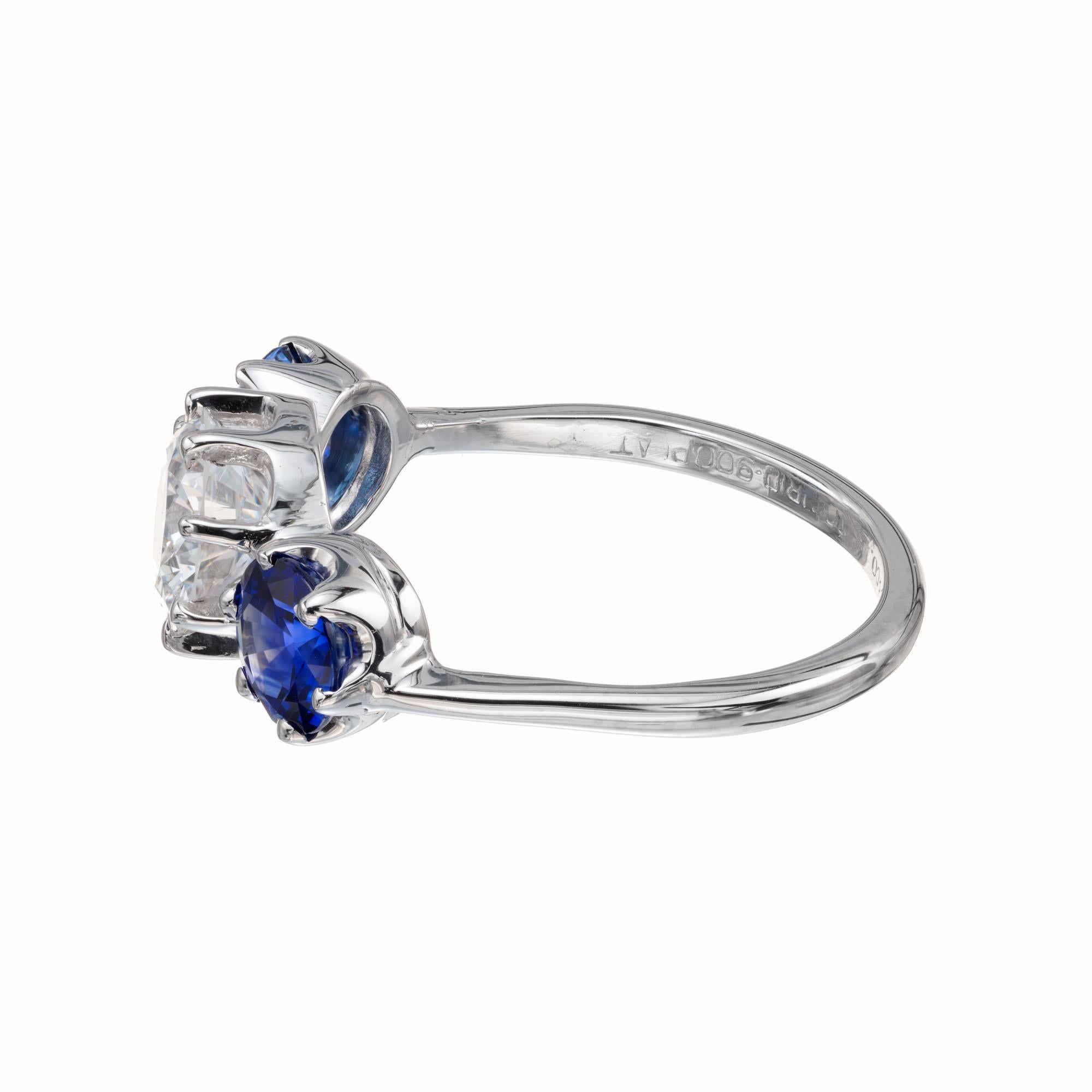 Women's Tiffany & Co. GIA Certified 1.11 Carat Diamond Blue Sapphire Engagement Ring