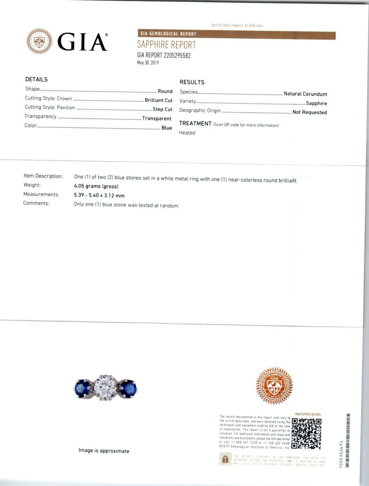 Tiffany & Co. GIA Certified 1.11 Carat Diamond Blue Sapphire Engagement Ring 1