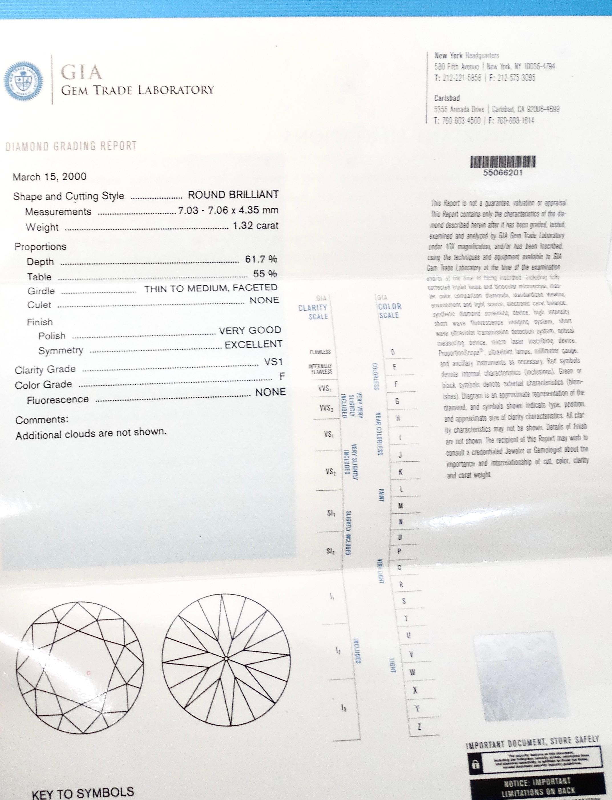 Tiffany & Co. GIA Certified 1.32 Carat Round Brilliant Diamond Engagement Ring For Sale 6