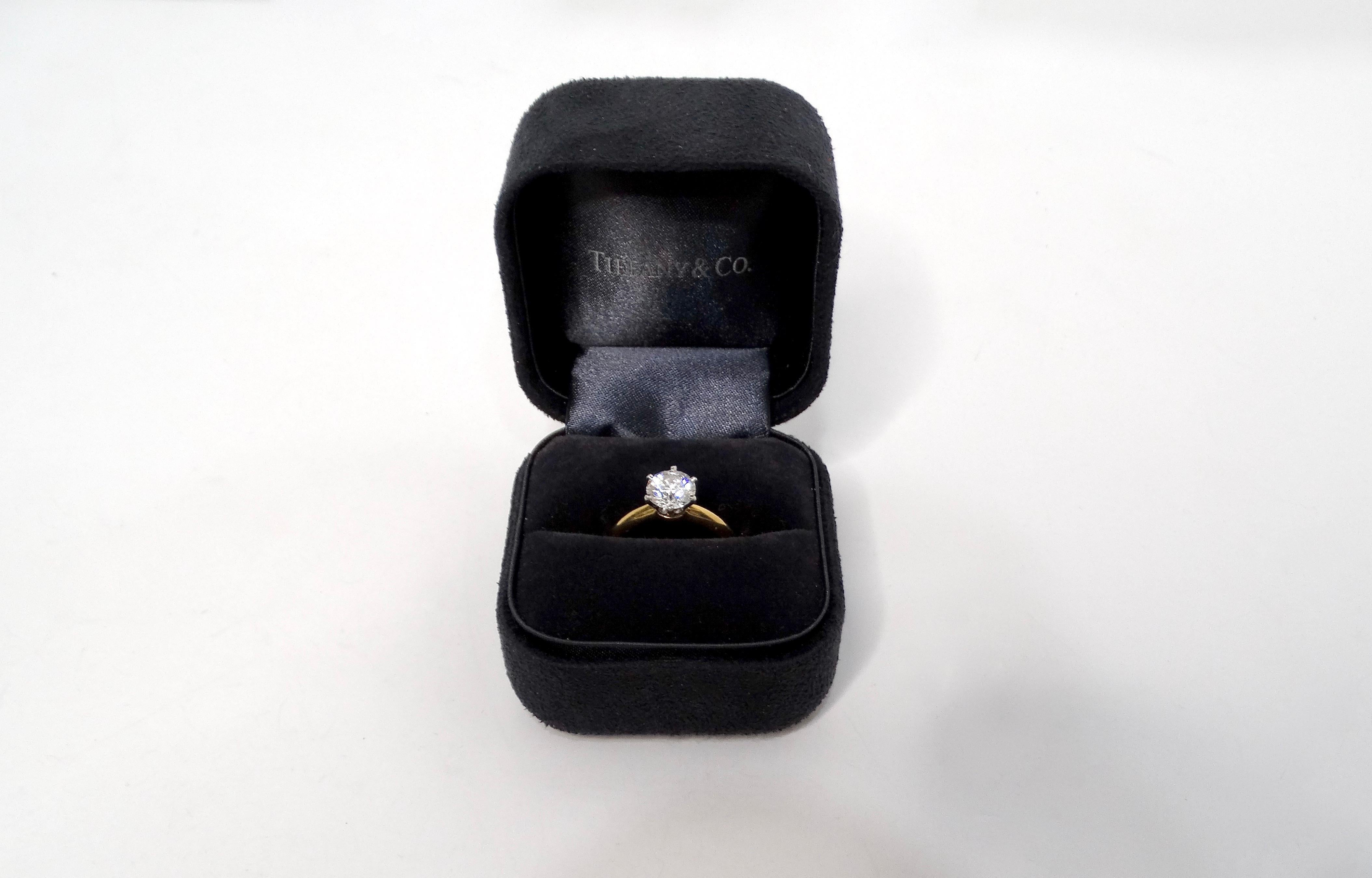 Round Cut Tiffany & Co. GIA Certified 1.32 Carat Round Brilliant Diamond Engagement Ring For Sale