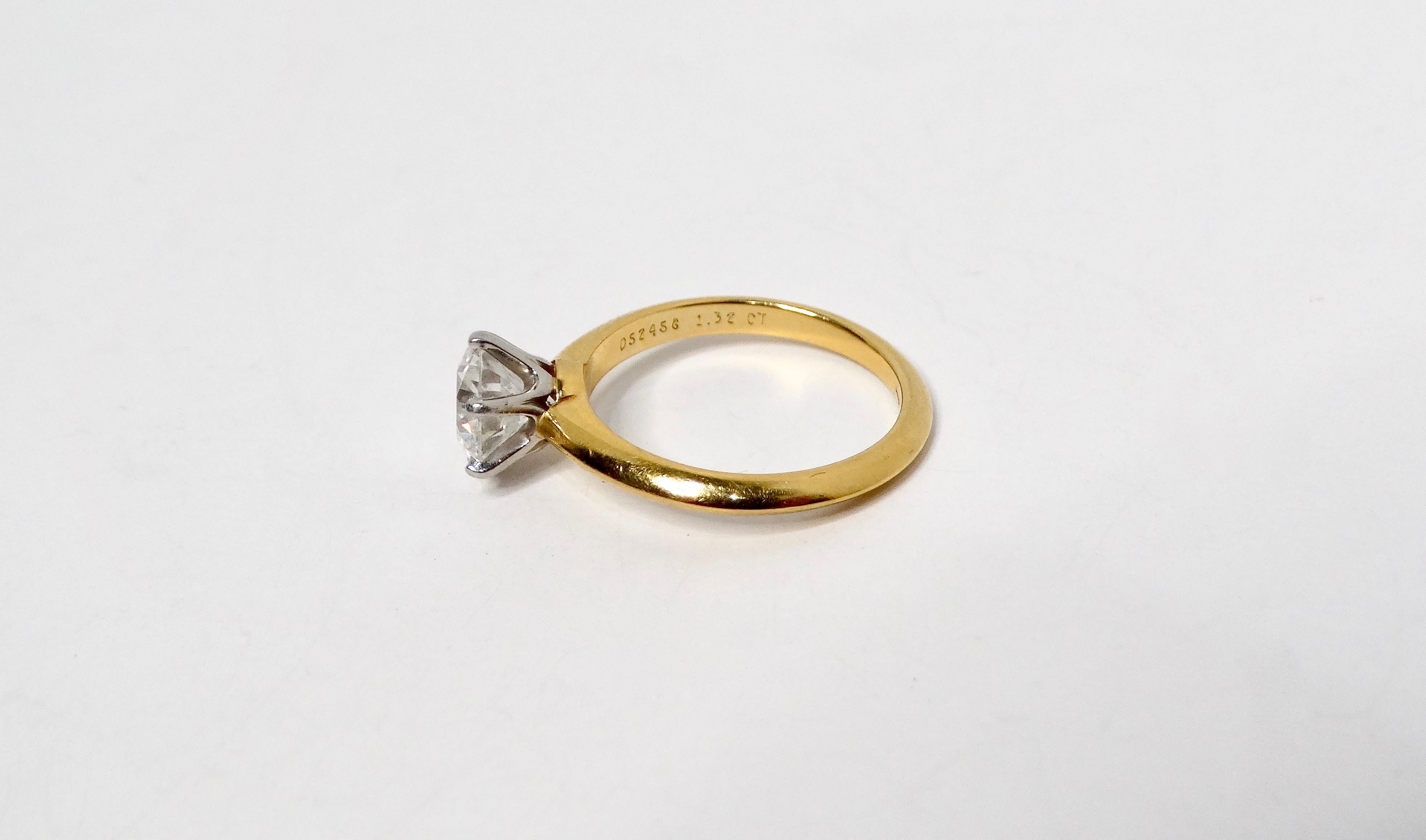 Women's Tiffany & Co. GIA Certified 1.32 Carat Round Brilliant Diamond Engagement Ring For Sale
