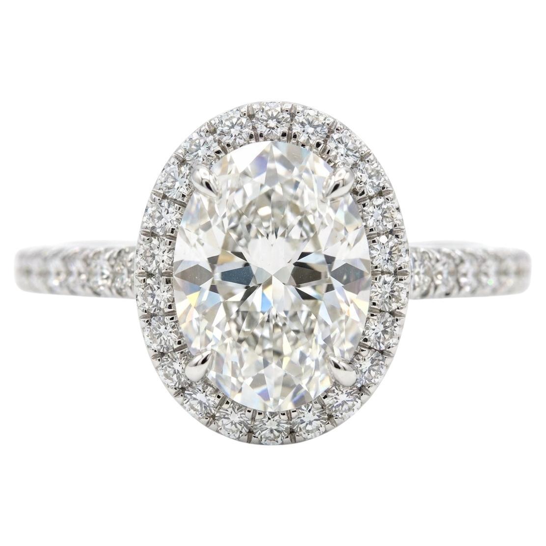 Tiffany 
Co. GIA Certified 1.35 Carat Oval Diamond Soleste Halo Pavé Ring For Sale
