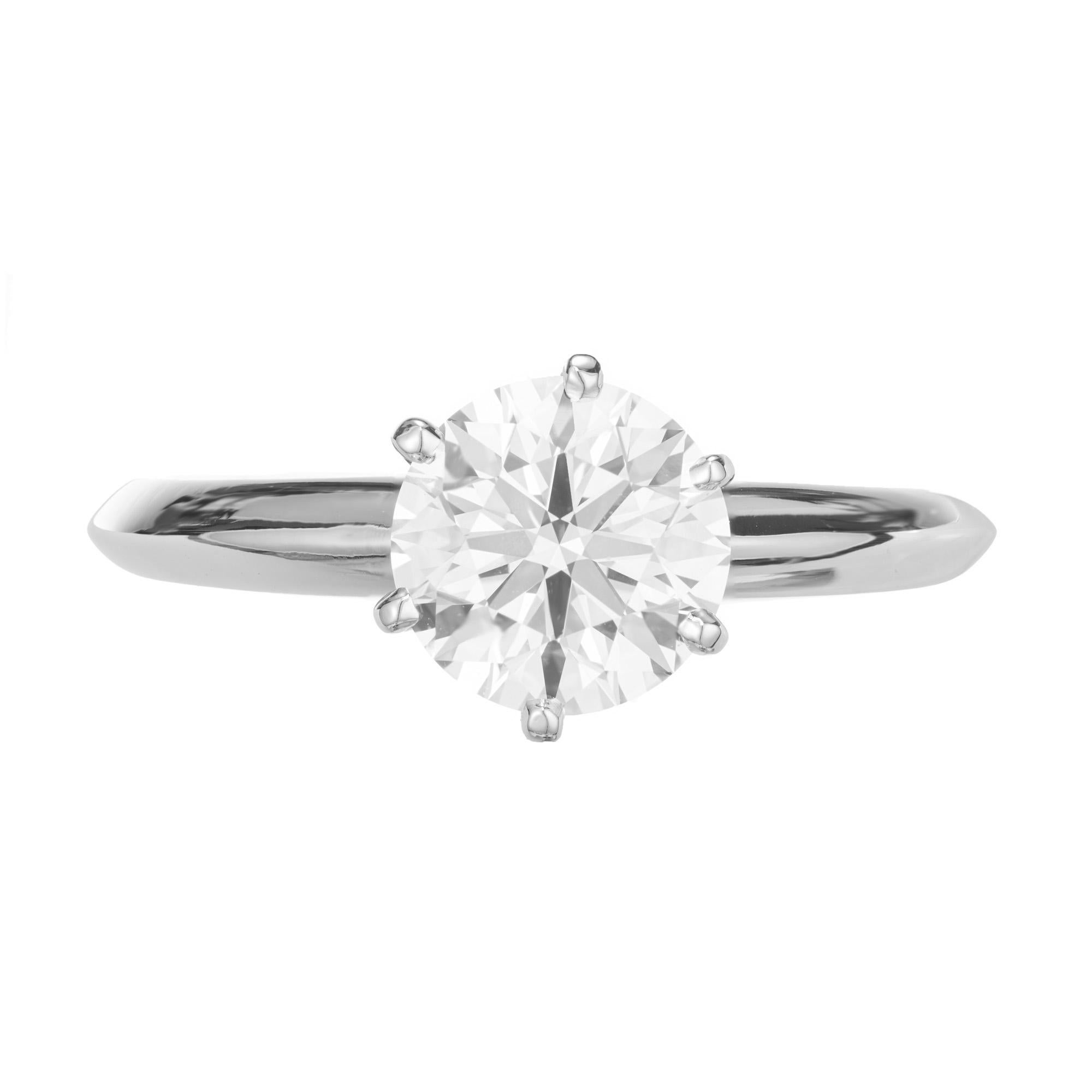 1990's Tiffany & Co diamond solitaire engagement ring. GIA certified round brilliant cut center diamond in a solid platinum setting. Certified as D color and VVS2. In the 1990's time period, Tiffany used diamonds of this quality. Tiffany introduced