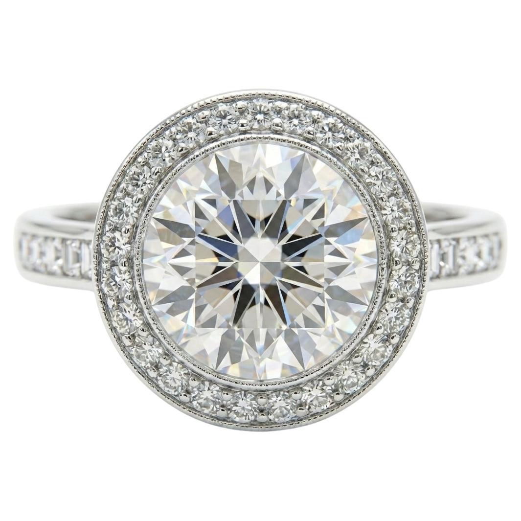 Tiffany 
Co. GIA Certified 2.80 Carat Round Brilliant Diamond Halo Engagement