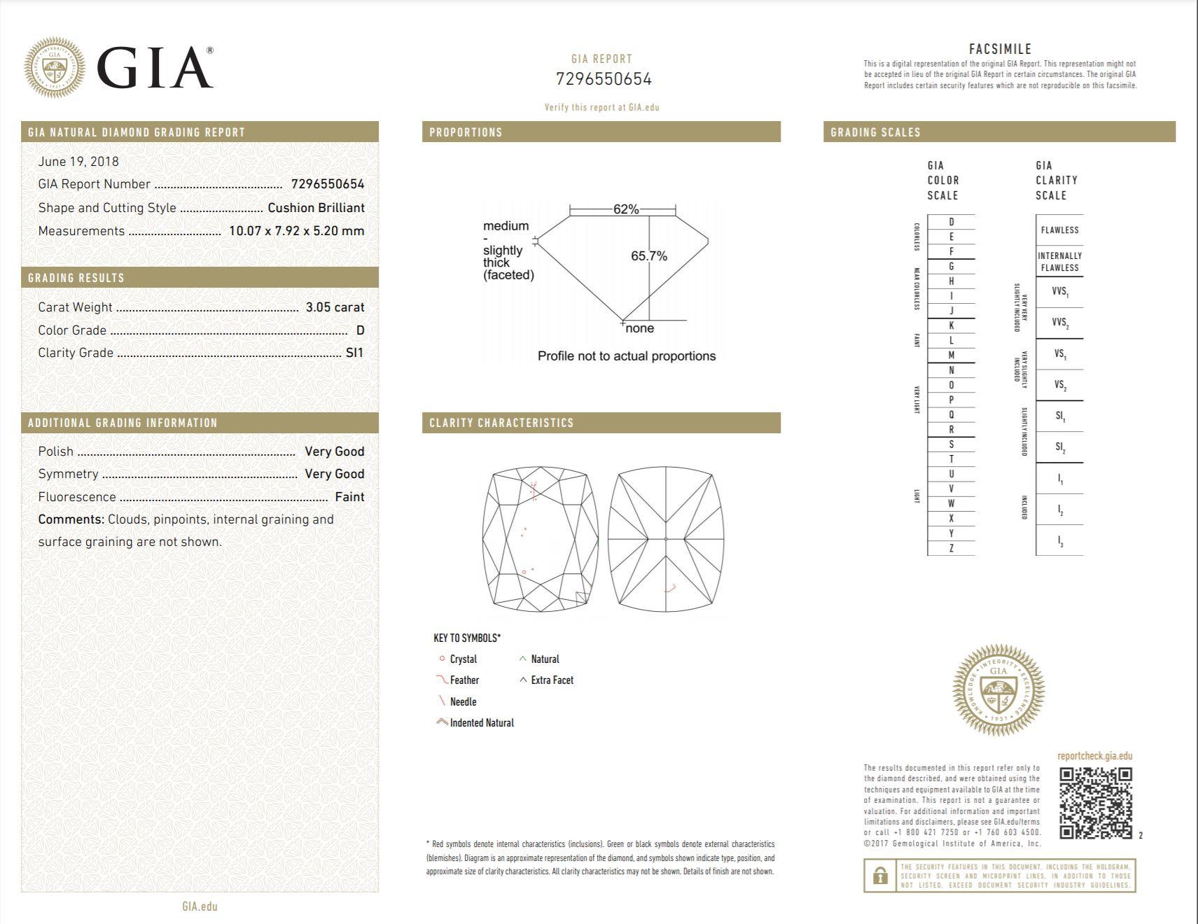 Tiffany & Co. GIA Certified 3.05 Carat D SI1 Cushion Cut Diamond Solitaire Ring en vente 4