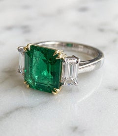 Tiffany & Co. GIA Certified 4.31 Carat Emerald Cut Emerald Diamond Ring
