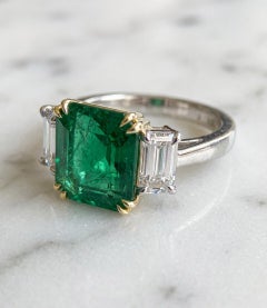 Tiffany & Co. GIA Certified 4.31 Carat Emerald Cut Emerald Diamond Ring