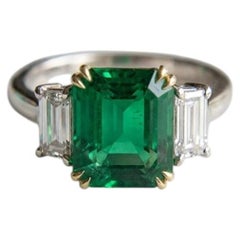 Tiffany & Co. GIA Certified 4.31 Carat Emerald Cut Emerald Diamond Ring