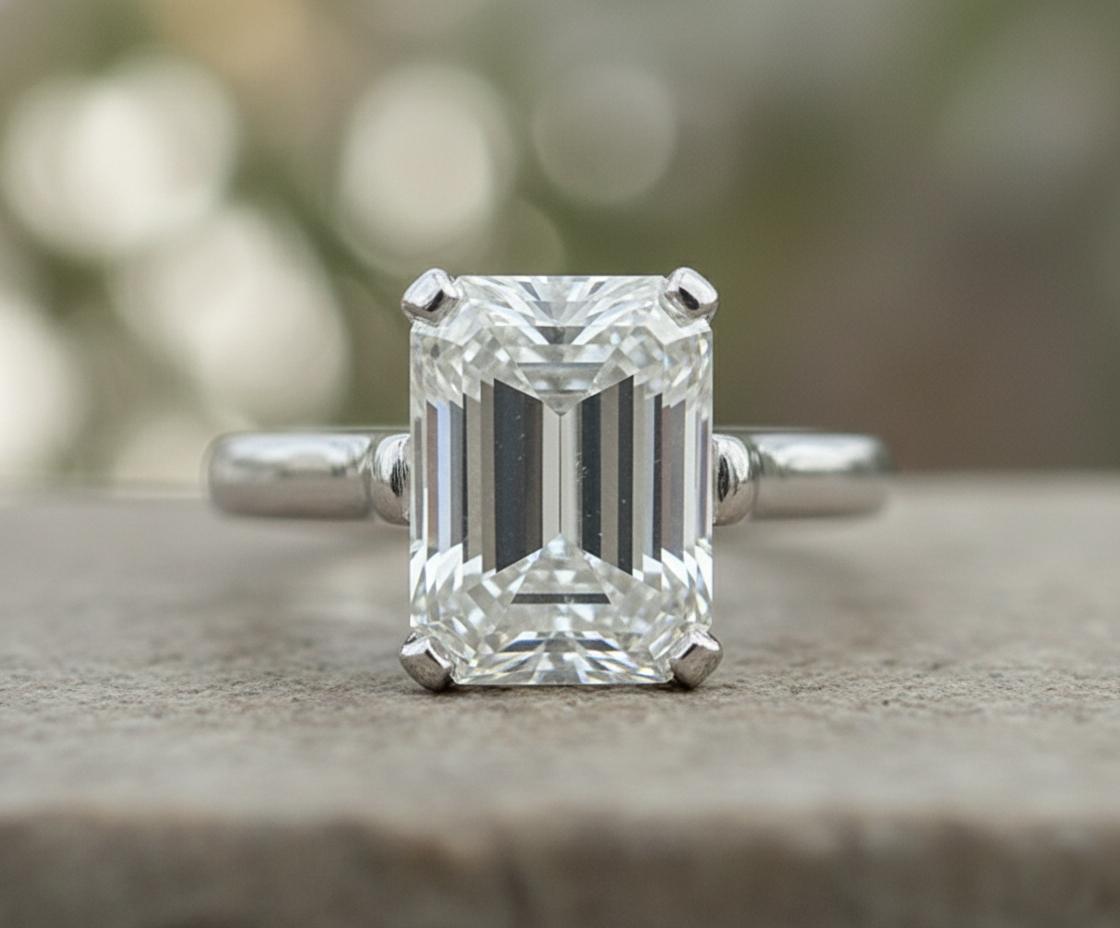 Tiffany & Co. Anello di fidanzamento in platino con diamante smeraldo certificato GIA In condizioni ottime in vendita a Chicago, IL