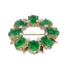 Tiffany & Co. GIA Certified Jadeite Jade Diamond Yellow Gold Circle Brooch