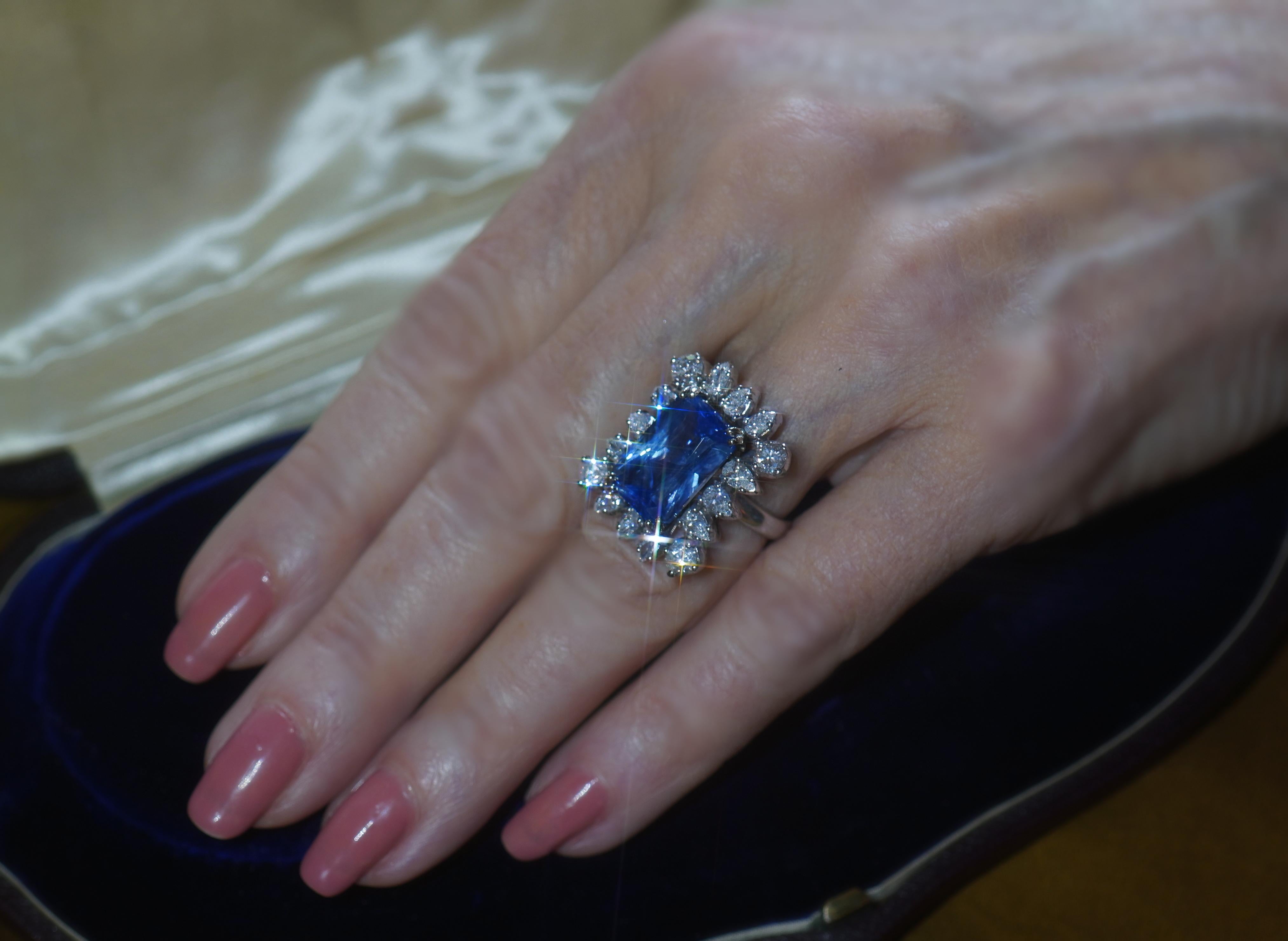 Tiffany & Co. GIA Platinum Blue Sapphire Diamond Ring 15.6 TCW Unheated Ceylon 7