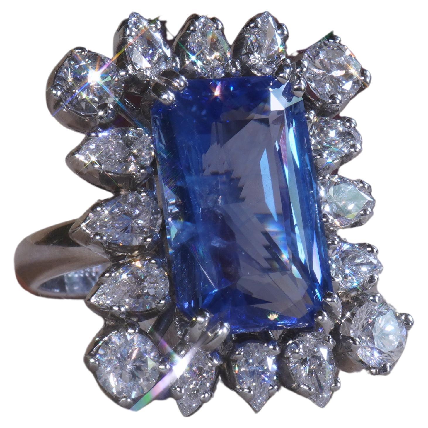 Tiffany & Co. GIA Platinum Blue Sapphire Diamond Ring Unheated Ceylon 15.60 CTS For Sale