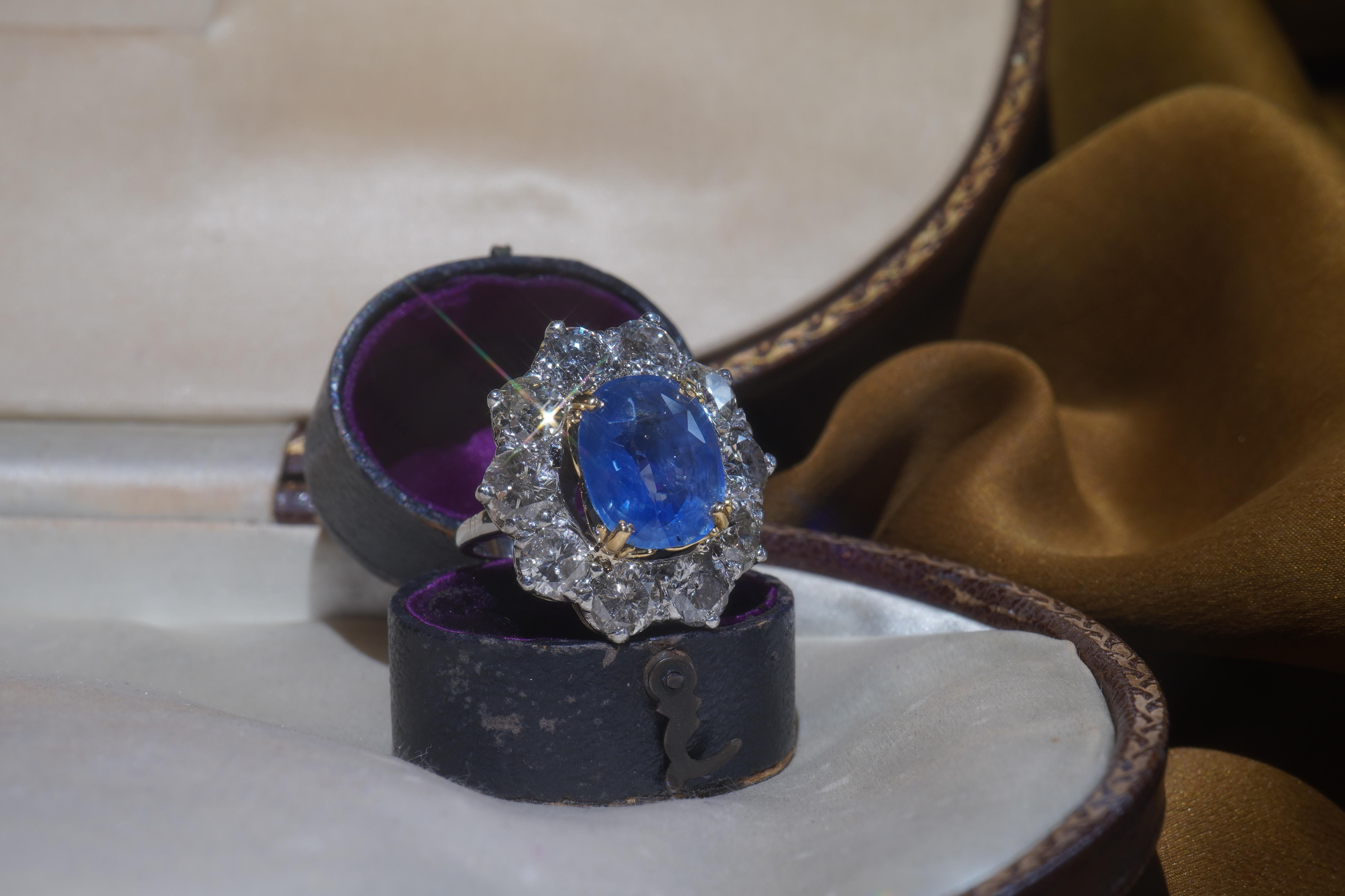 Tiffany & Co. GIA Platinum Blue Sapphire Diamond Ring 18.26 TCW Unheated Ceylon For Sale 2
