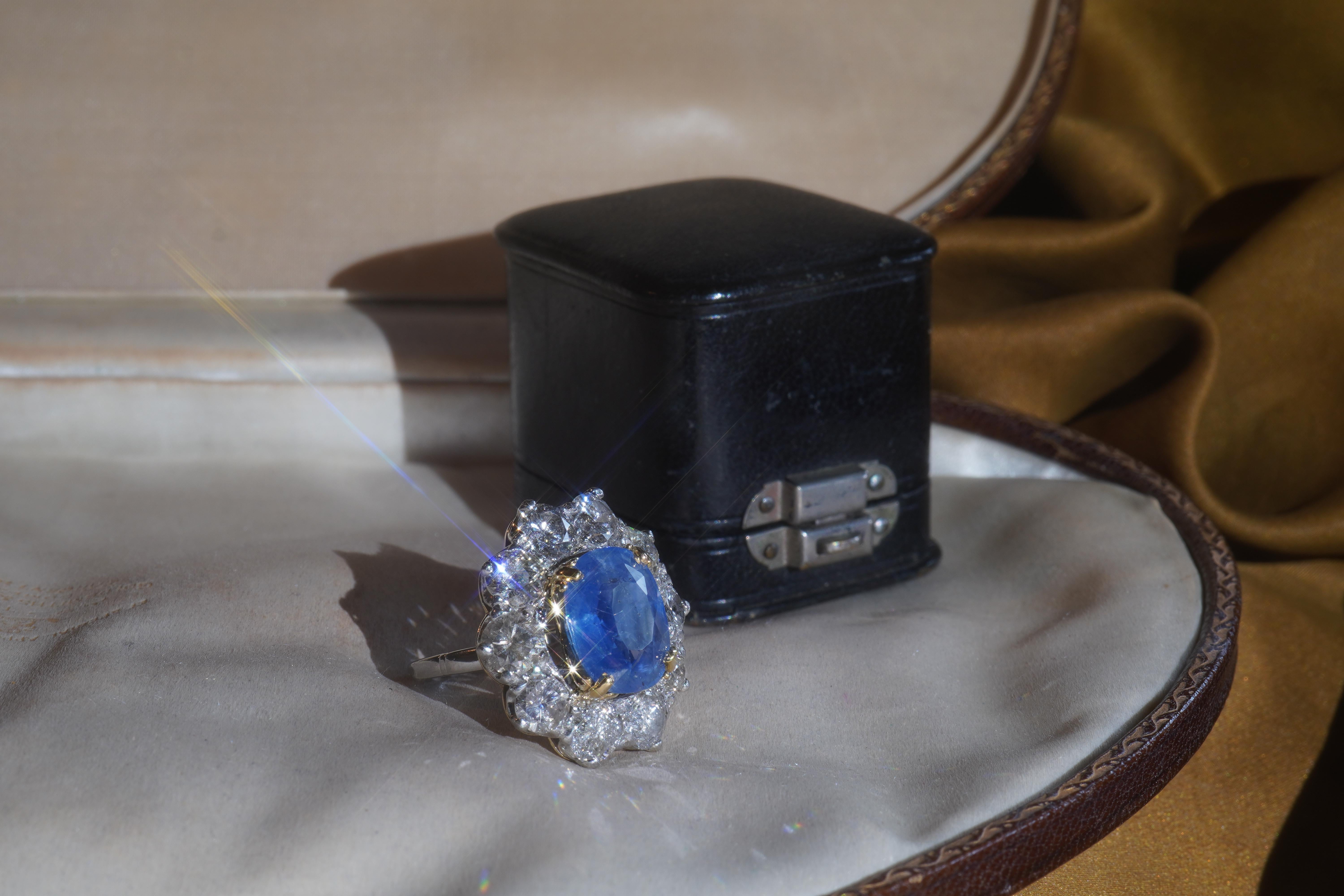 Tiffany & Co. GIA Platinum Blue Sapphire Diamond Ring 18.26 TCW Unheated Ceylon For Sale 6