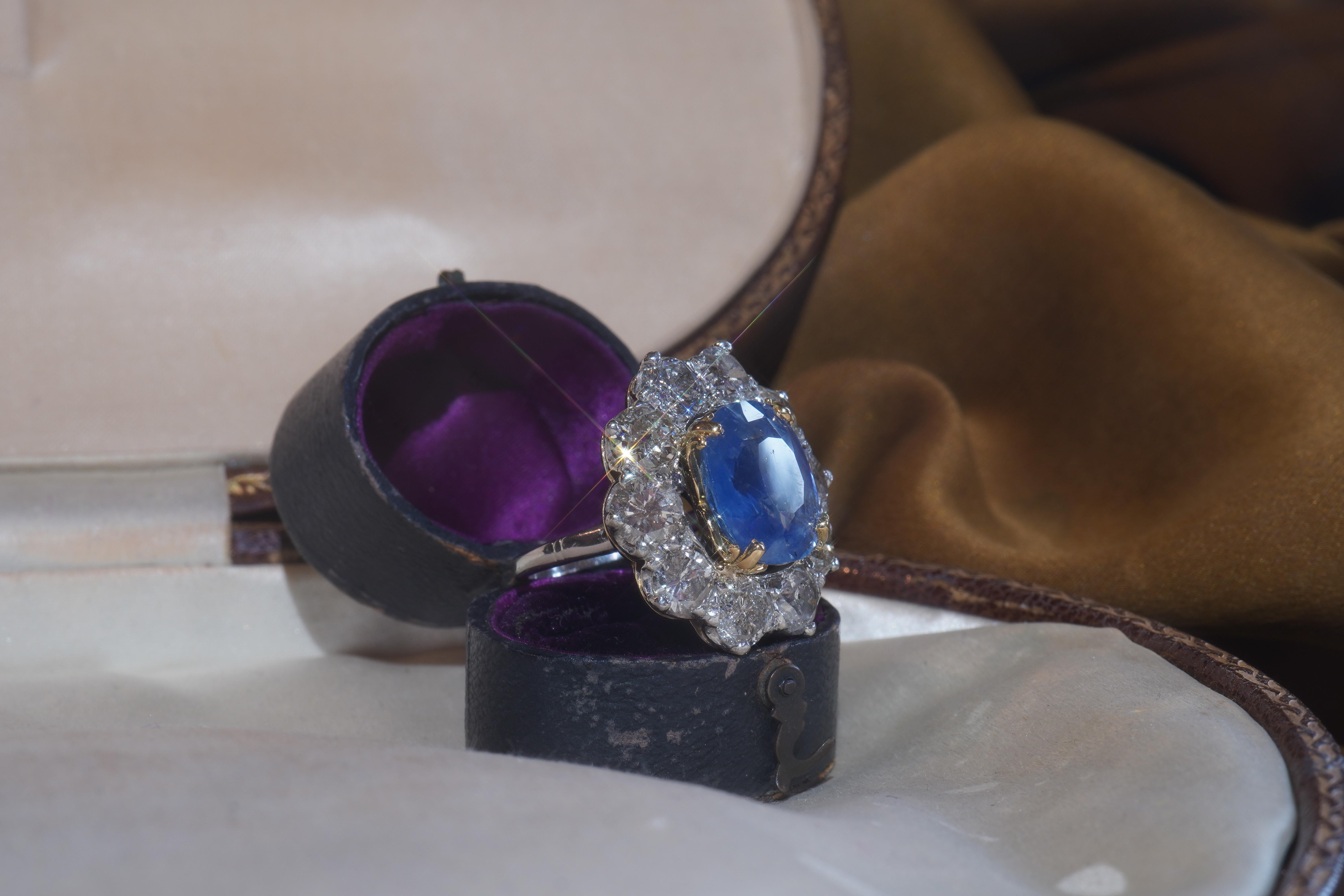 Tiffany & Co. GIA Platinum Blue Sapphire Diamond Ring 18.26 TCW Unheated Ceylon For Sale 7