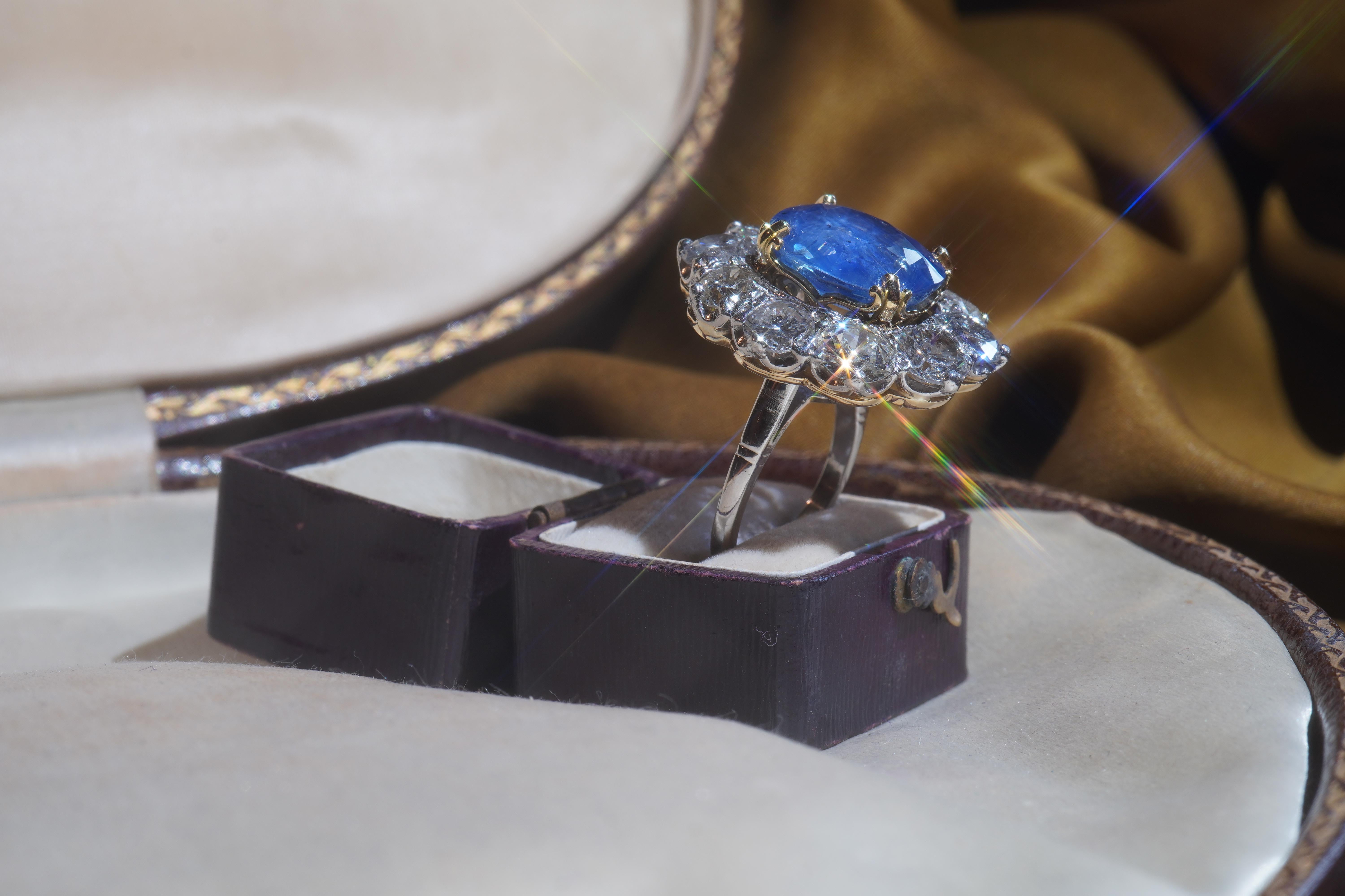 Tiffany & Co. GIA Platinum Blue Sapphire Diamond Ring 18.26 TCW Unheated Ceylon For Sale 9