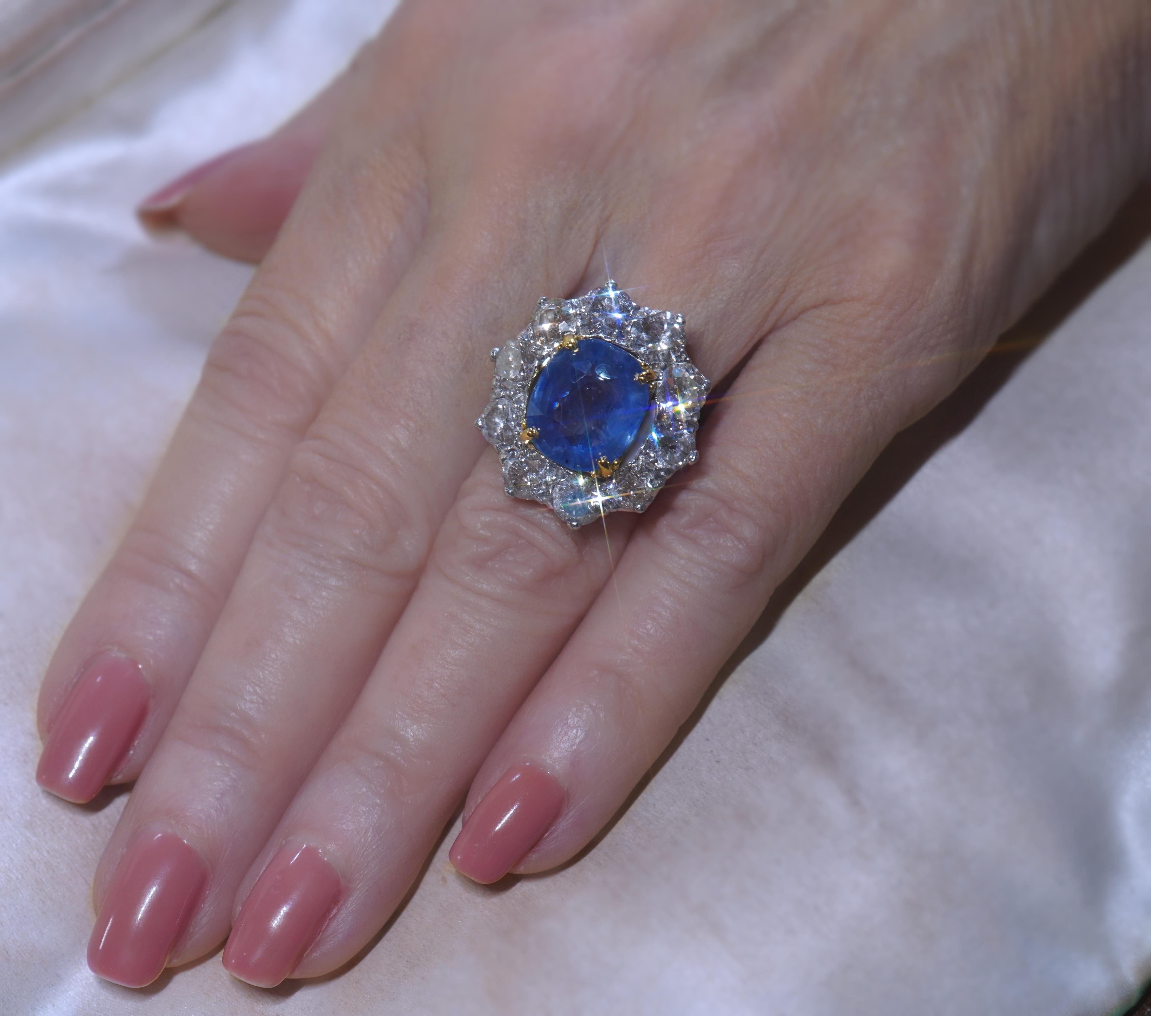 Women's or Men's Tiffany & Co. GIA Platinum Blue Sapphire Diamond Ring Unheated Ceylon 18.26 CTS For Sale