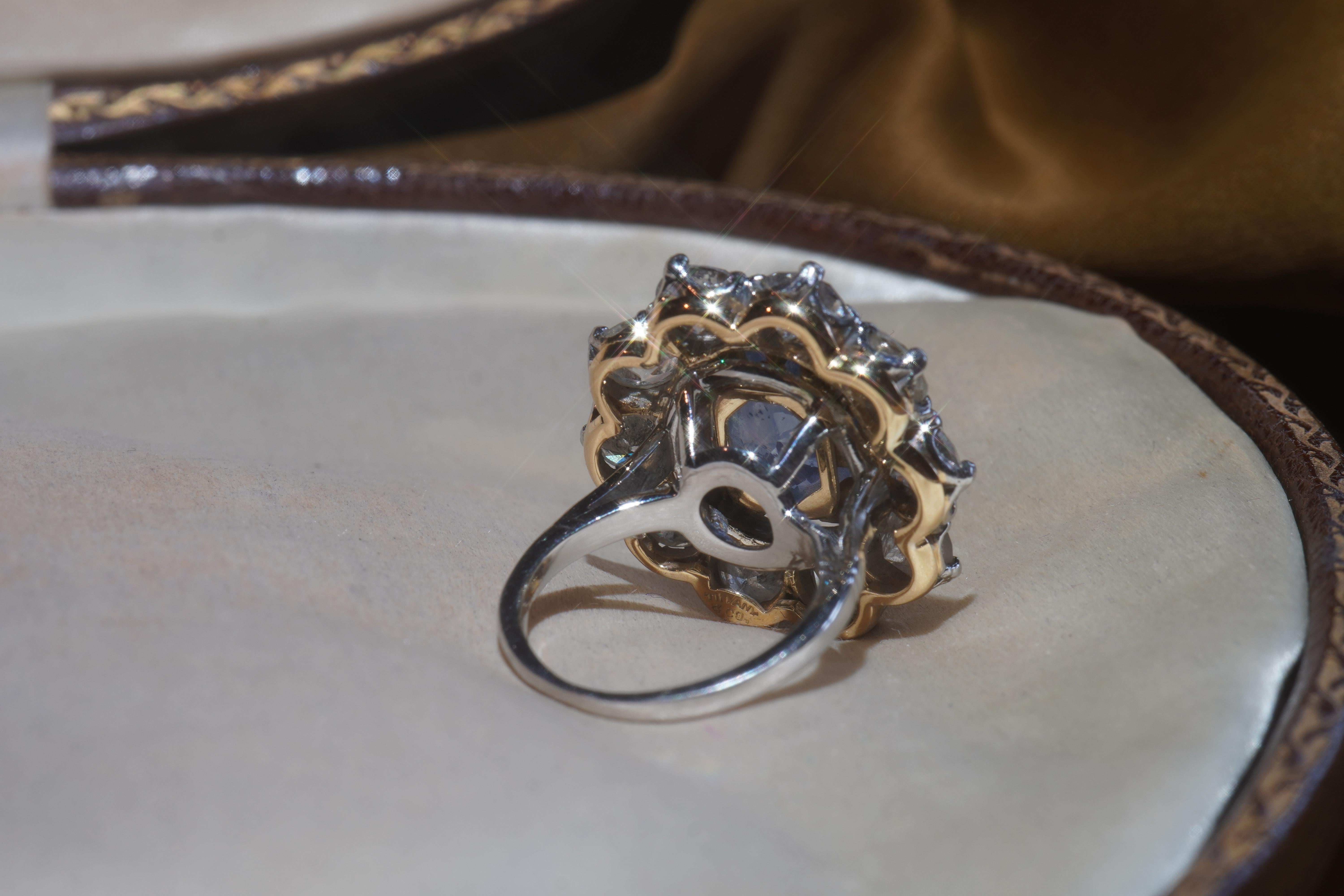 Tiffany & Co. GIA Platinum Blue Sapphire Diamond Ring 18.26 TCW Unheated Ceylon In Good Condition For Sale In Sylvania, GA